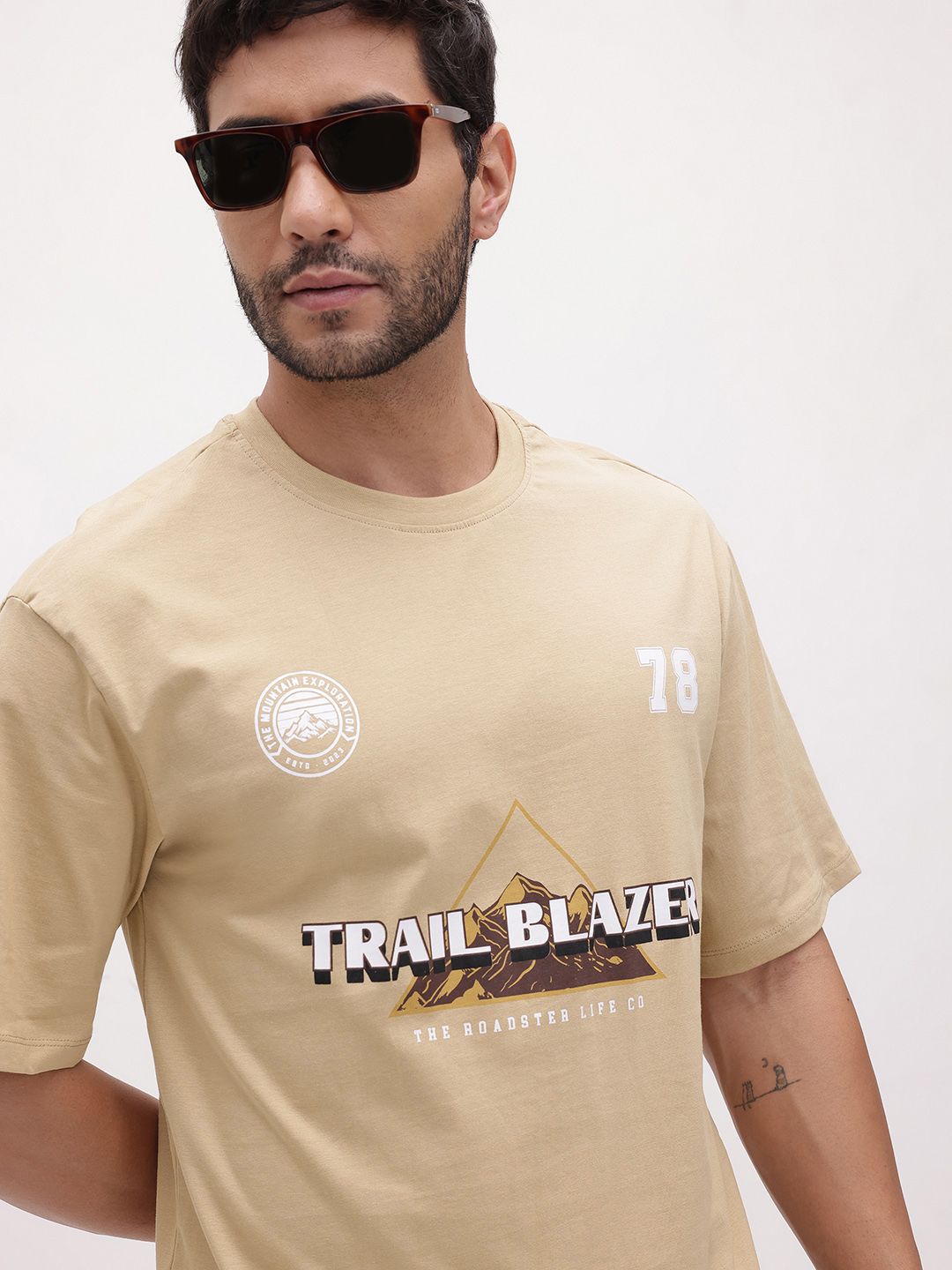 The Roadster Life Co. Typography Printed Pure Cotton Relaxed Fit T-shirt
