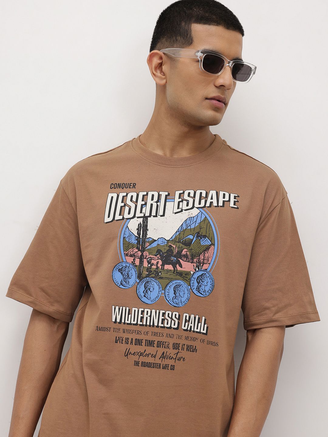 The Roadster Life Co. Men Printed Pure Cotton Relaxed Fit T-shirt