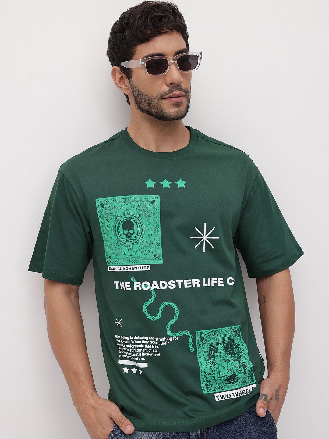 The Roadster Life Co. Printed Pure Cotton Relaxed Fit T-shirt