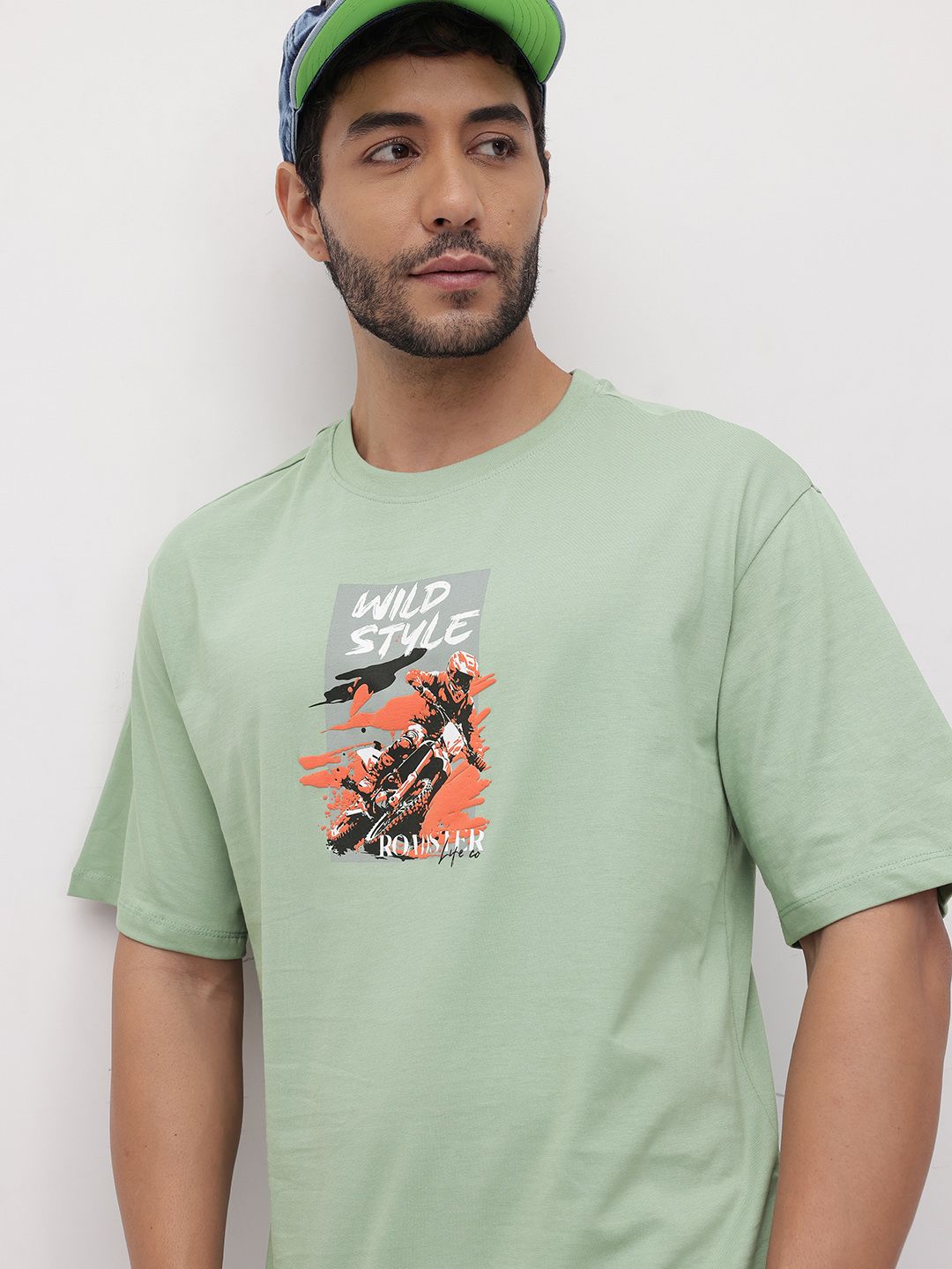 The Roadster Life Co. Biker Printed Pure Cotton Relaxed Fit T-shirt