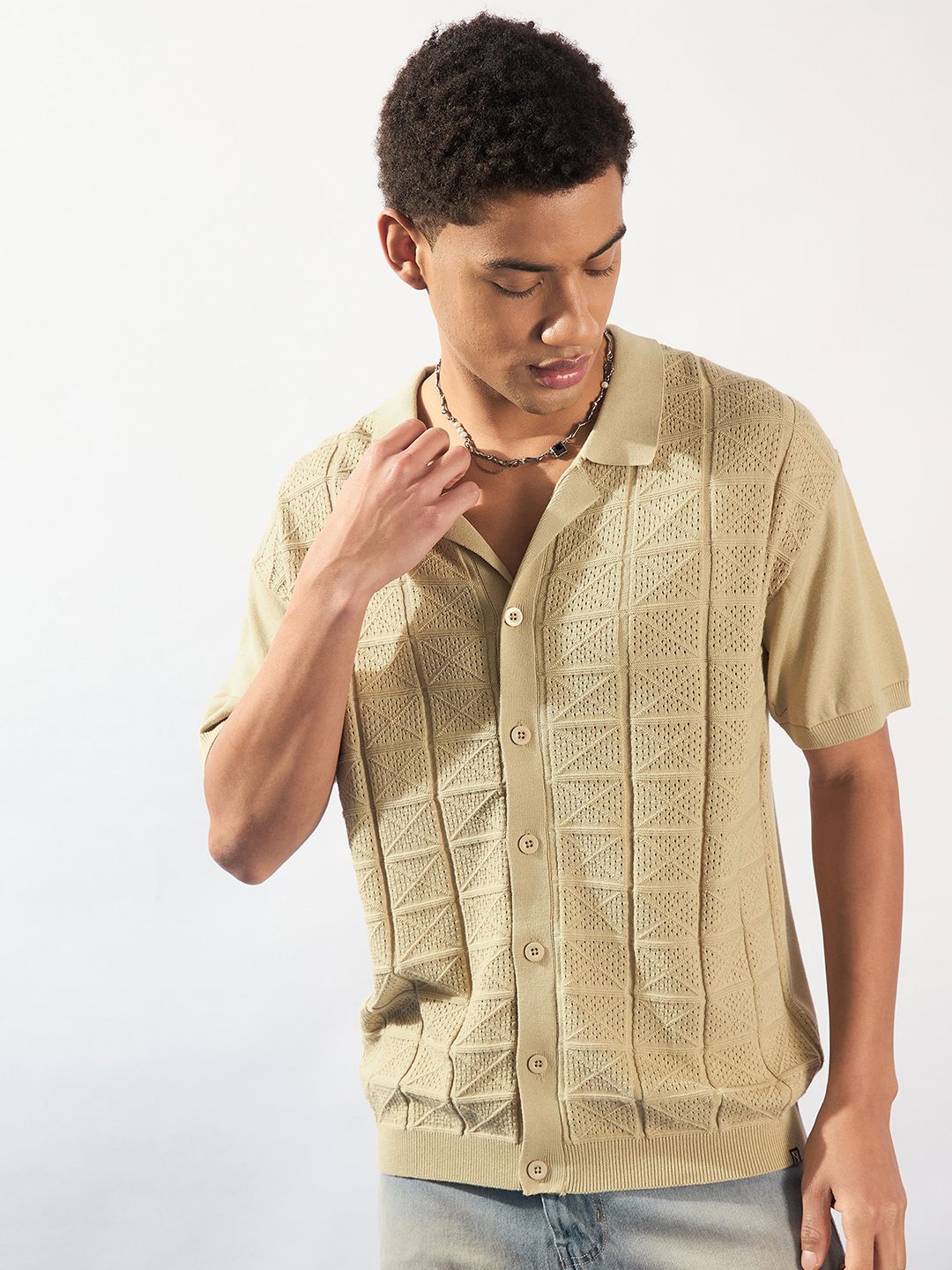 ★GWsale★TFW49 OPEN COLLAR SHIRT Buy DENNISON Men Textured Polo Collar Front Open T-Shirt - Tshirts