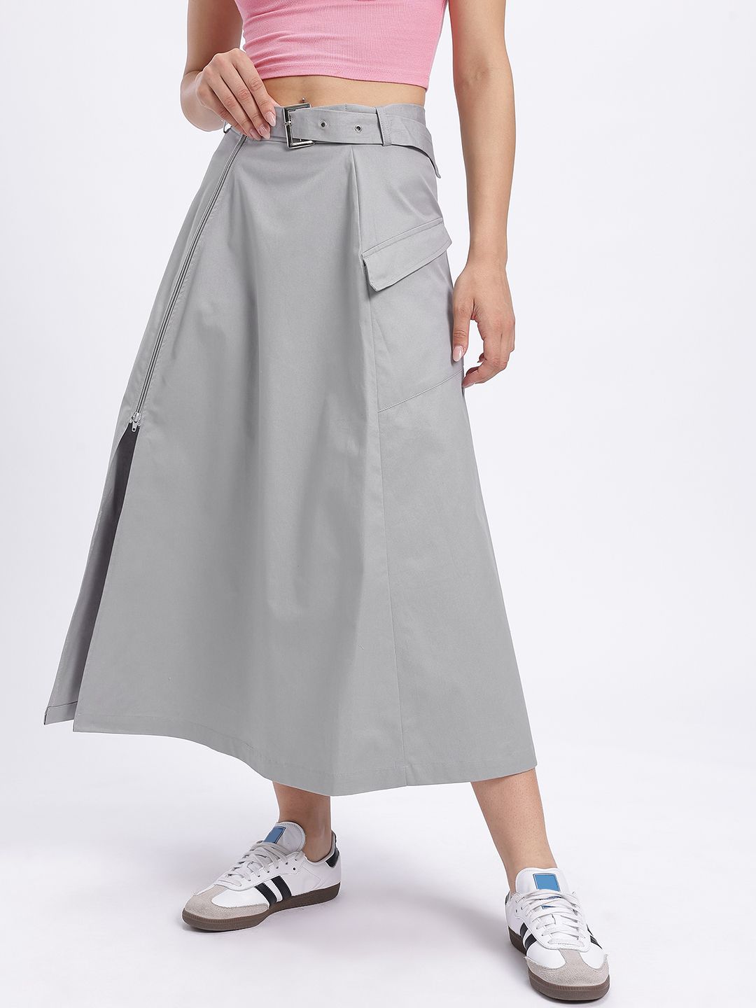 Buy Grey High-Slit Maxi Skirt with Belt - Skirts for Women