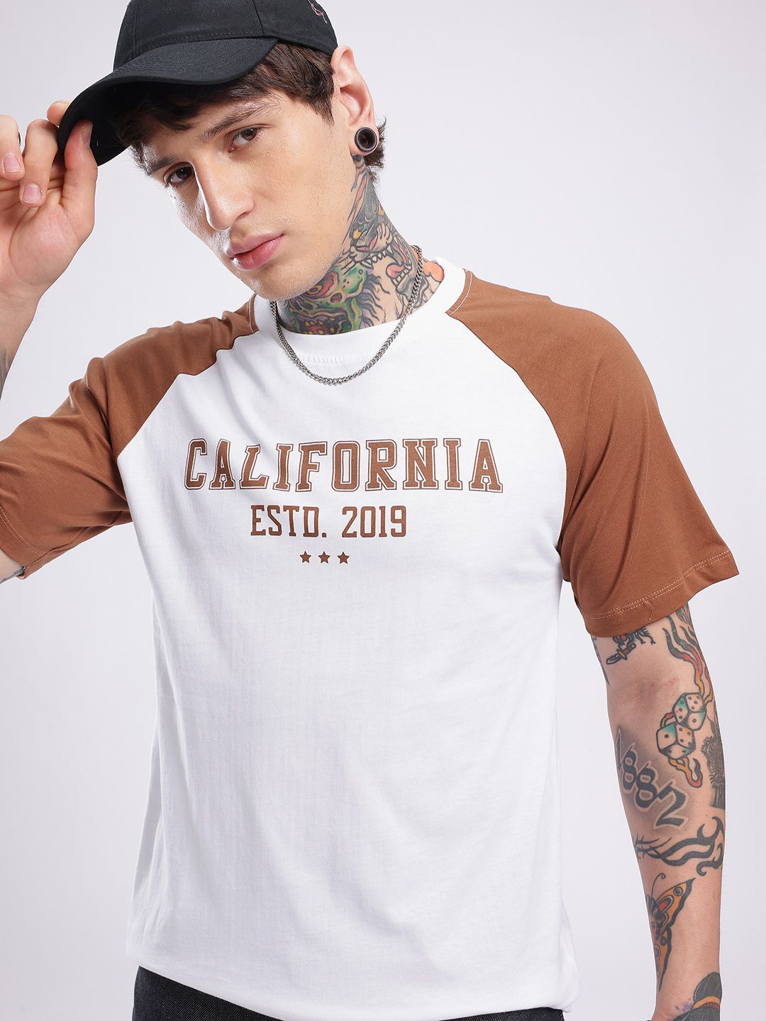 glitchez Relaxed Fit Raglan Sleeves Typography Printed T-shirt