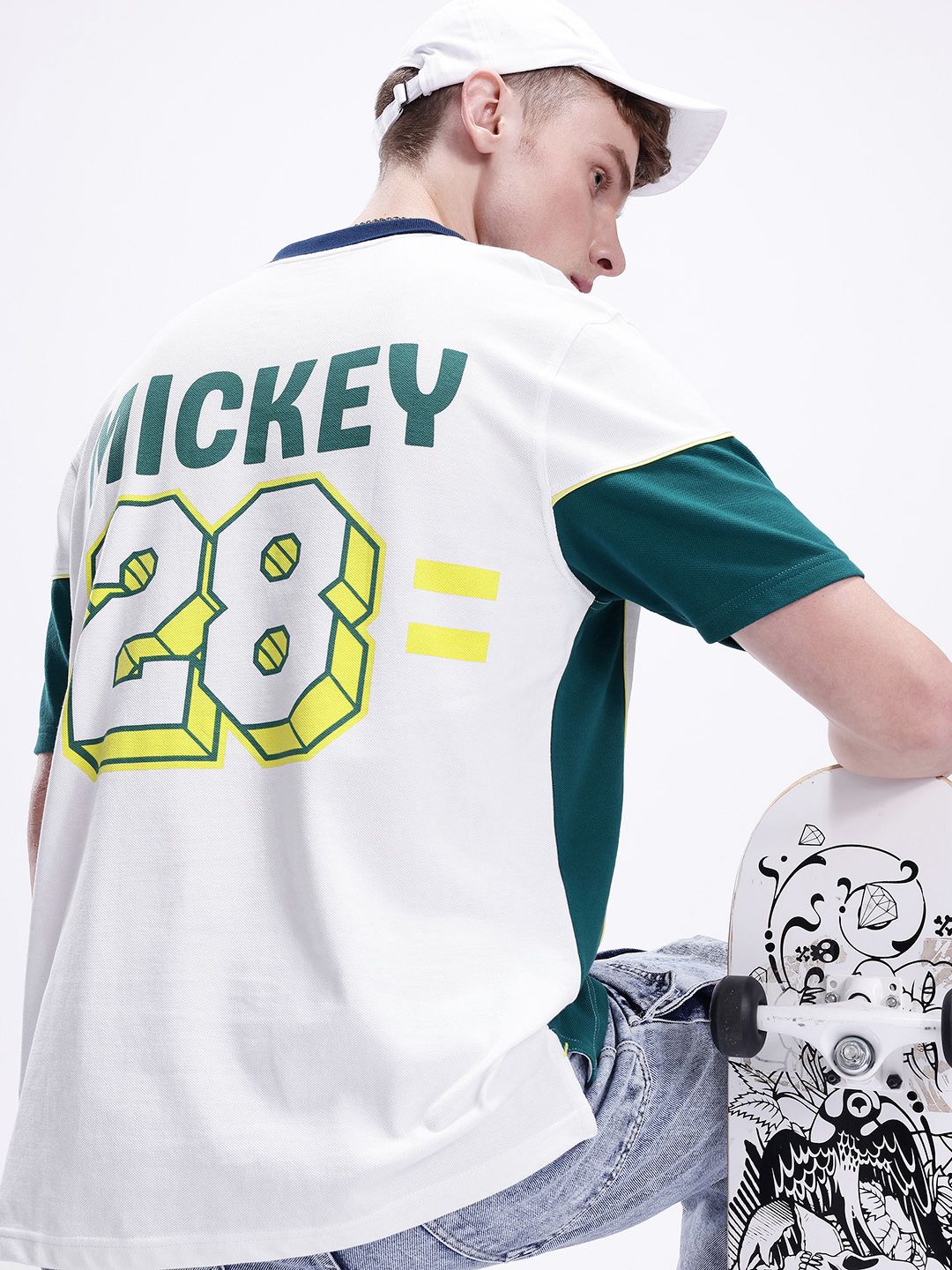 Kook N Keech Disney Men Mickey Mouse Printed Polo Collar Oversized T-shirt