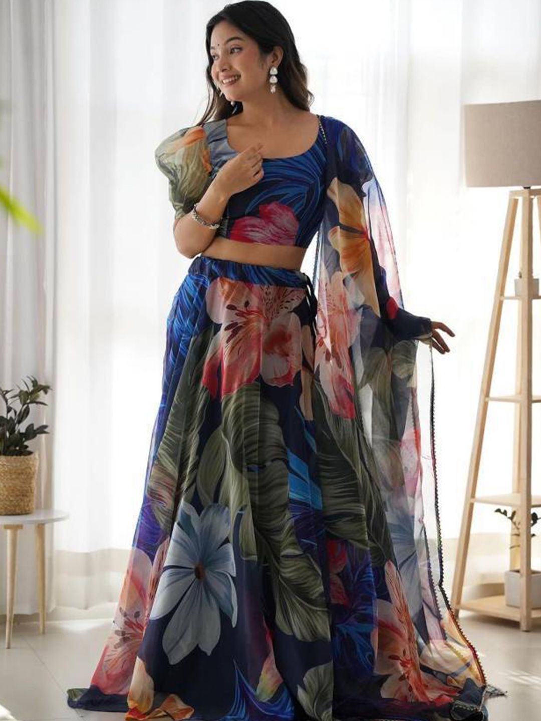 BAESD Floral Printed Semi-Stitched Lehenga & Unstitched Blouse With Dupatta