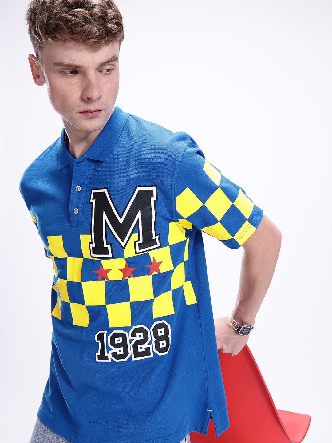 Kook N Keech Disney Men Mickey Mouse Printed Polo Collar Oversized T-shirt
