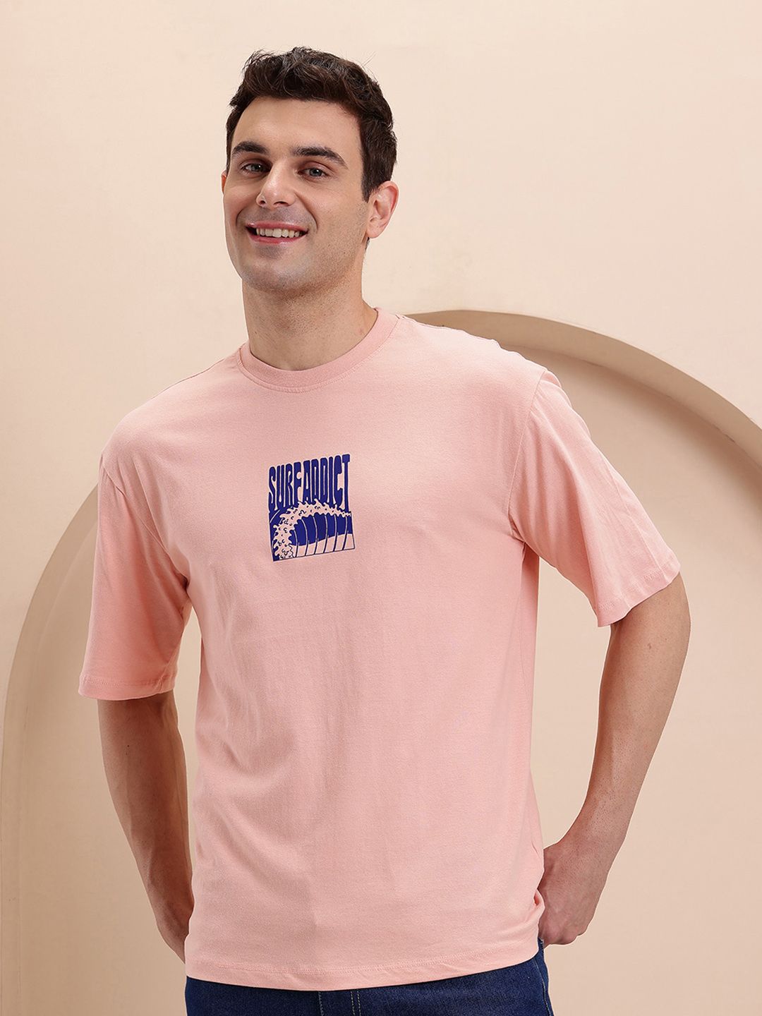 Mast & Harbour Typography Printed Pure Cotton Regular Fit T-shirt