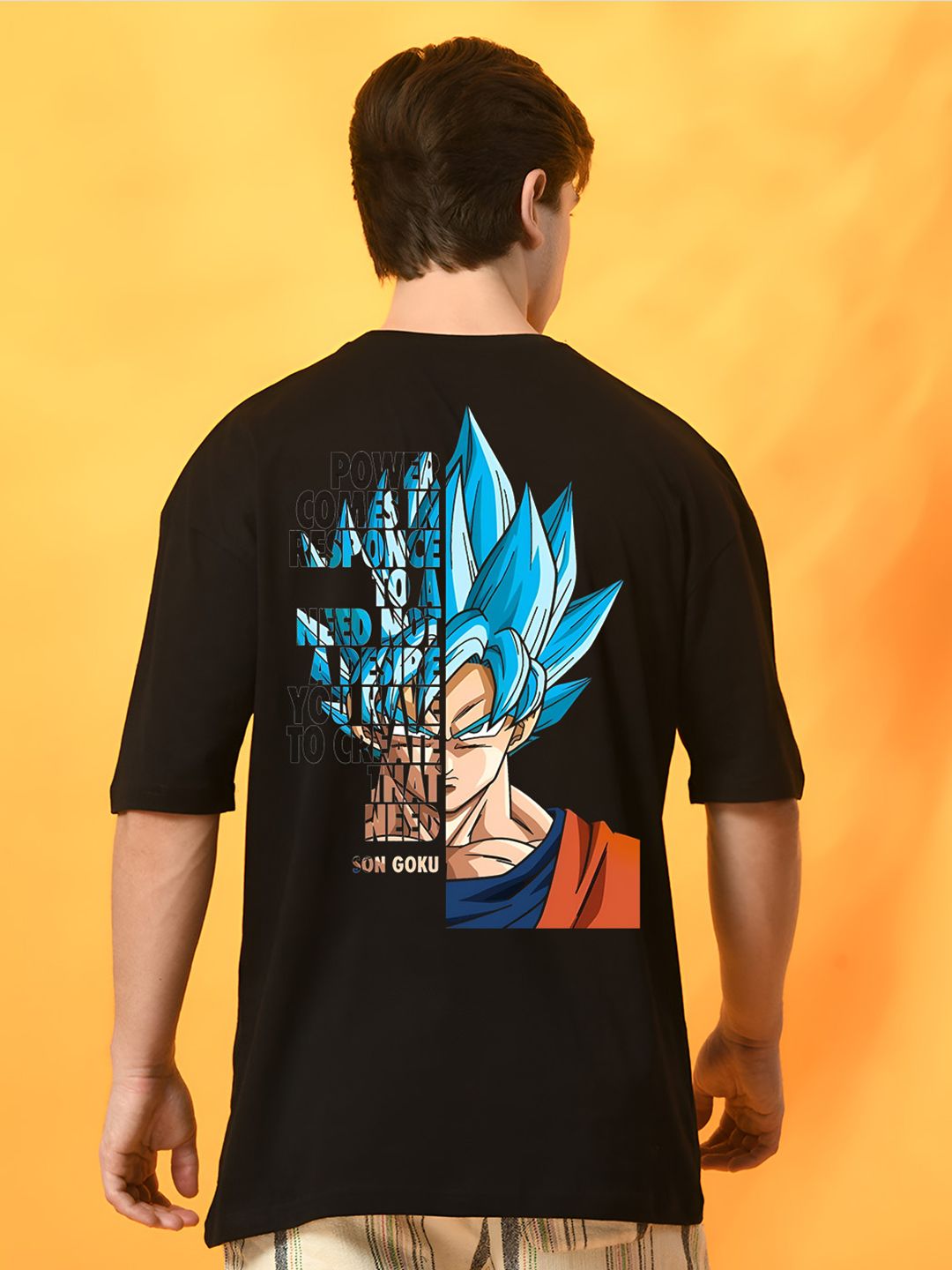 BDSQUARE Men Dragon Ball Z Graphic Printed Round Neck Cotton Oversized T-shirt