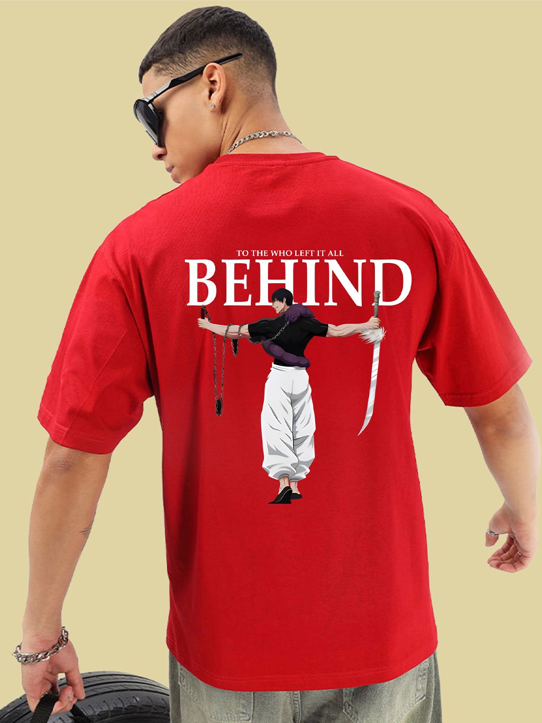BDSQUARE Men Graphic Printed Round Neck Cotton Oversized T-shirt