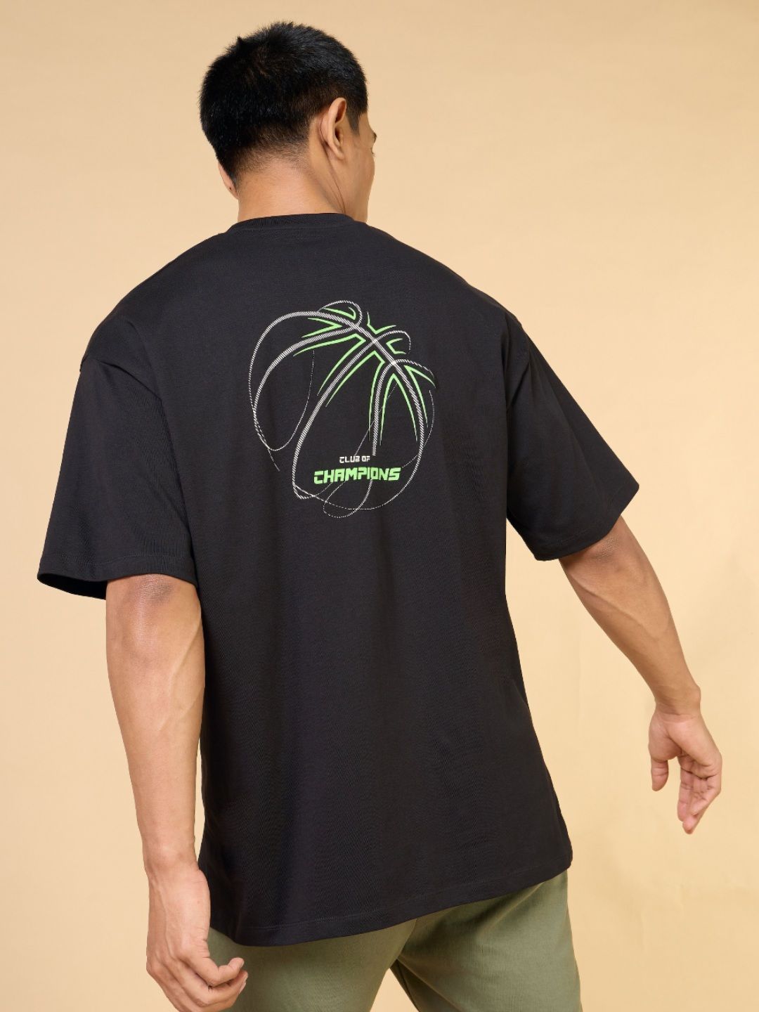 CULT Men Black Community Graphic Oversized T-shirt