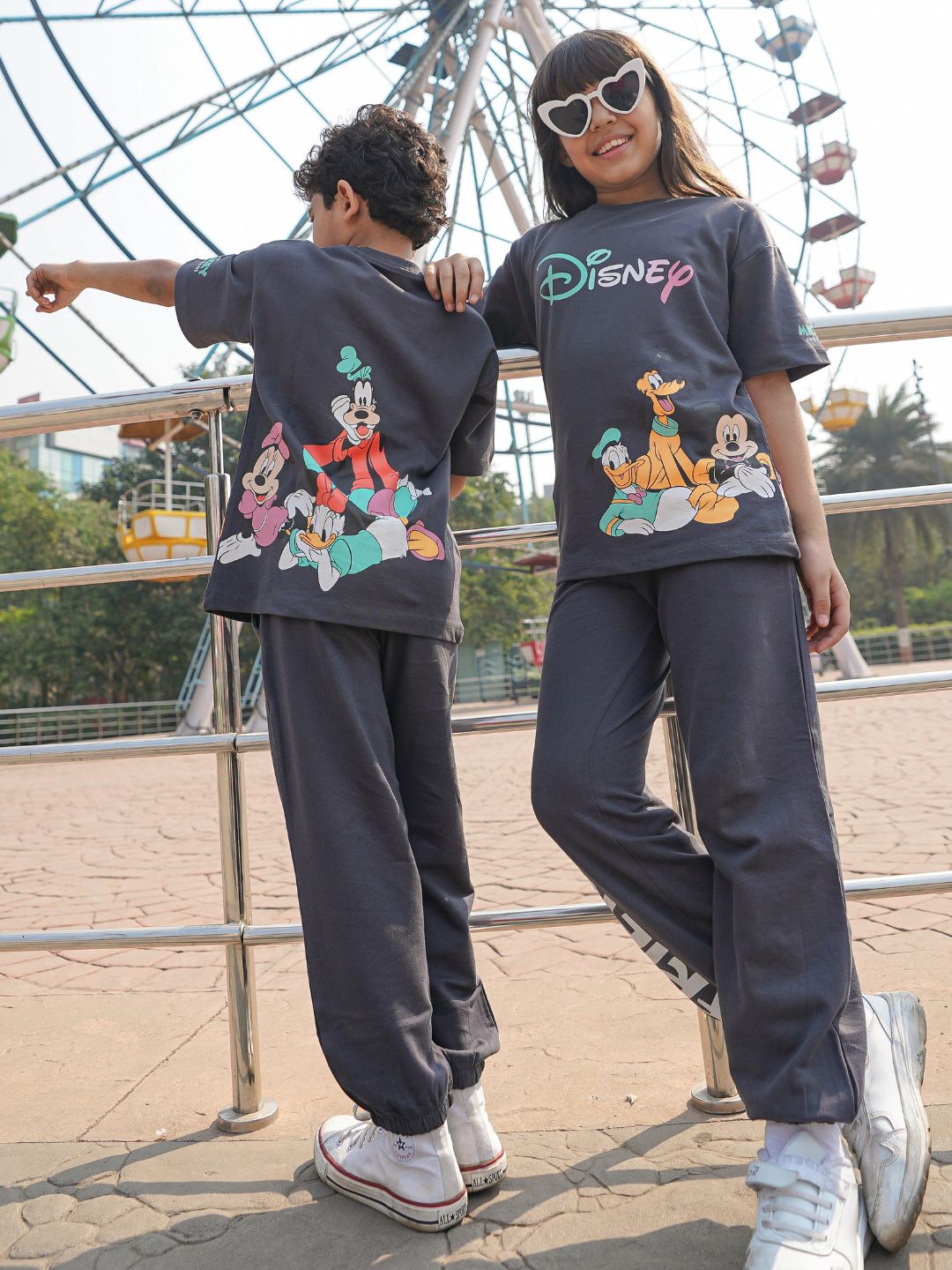 Nap Chief Kids Unisex Disney Mickey & Friends Printed Cotton Oversized T-Shirt & Joggers