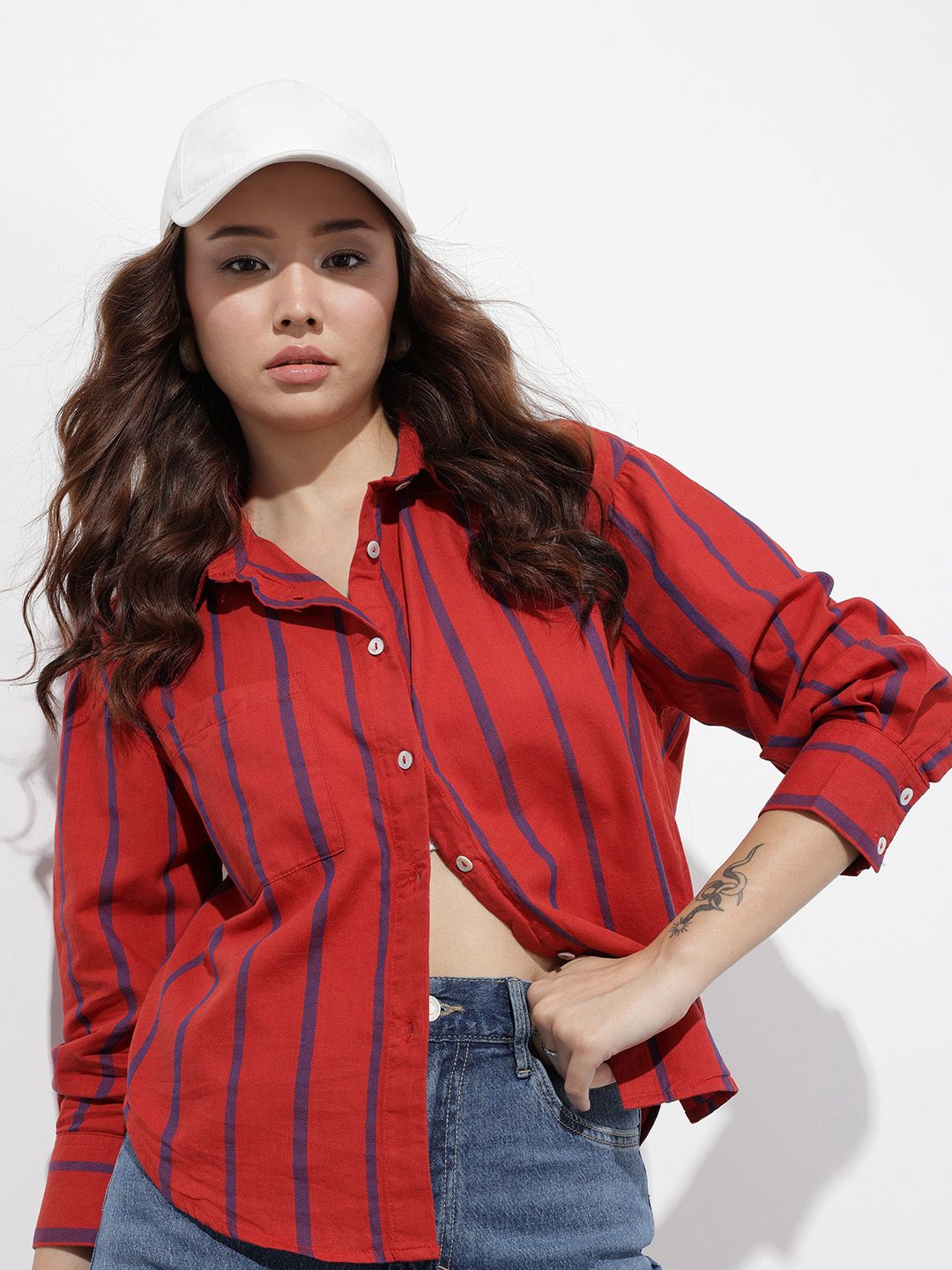 Roadster The Roadster Life Co. Oversized Striped Pure Cotton Shirt