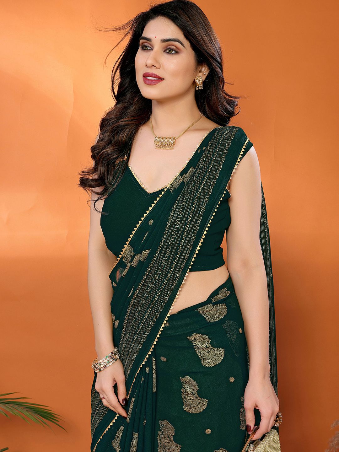 all about you all about you Woven Design Zari Pure Georgette Banarasi Saree With Unstitched Blouse Piece