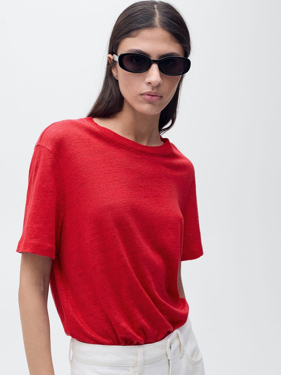 Drop-Shoulder Sleeves Pure Linen T-shirt