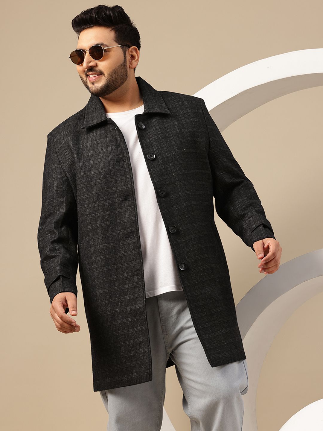 Buy Sztori Plus Size Plaid Checks Overcoat - Coats for Men