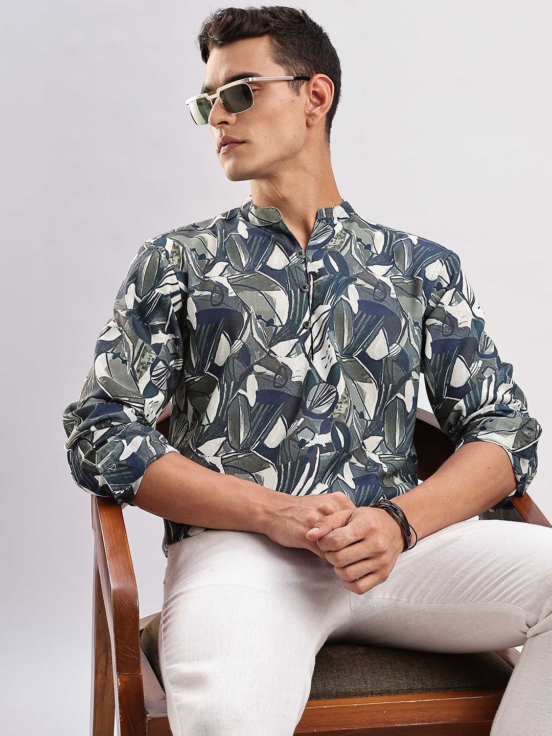HERE&NOW Abstract Printed Mandarin Collar Short Kurta