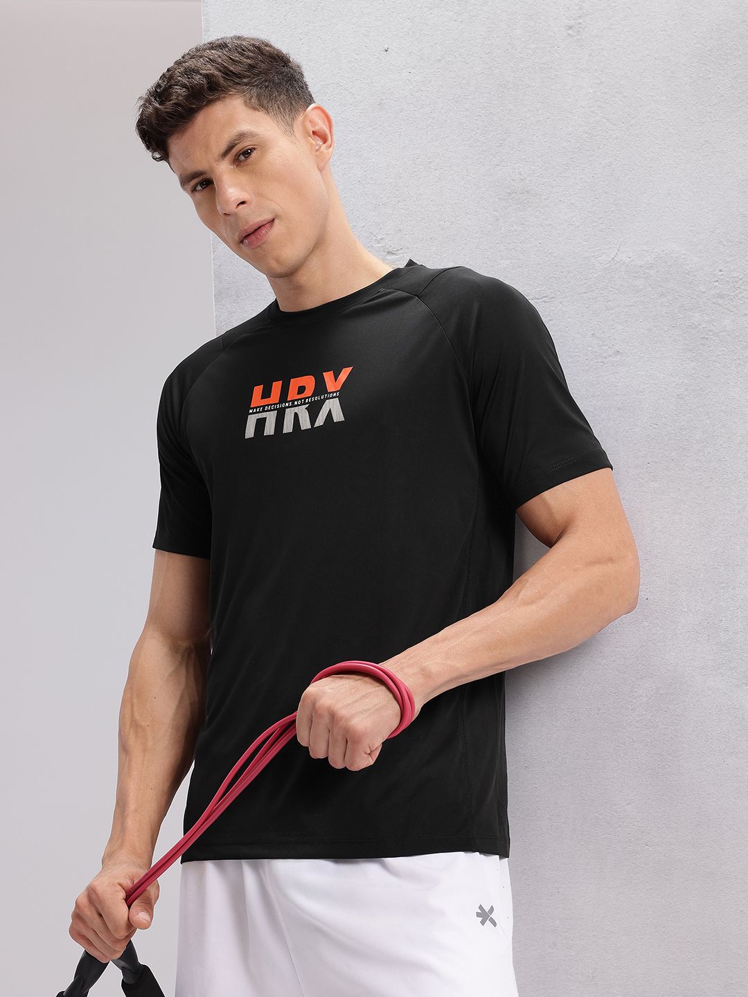 HRX by Hrithik Roshan Brand Logo Printed Raglan Sleeves Rapid-Dry Training T-shirt