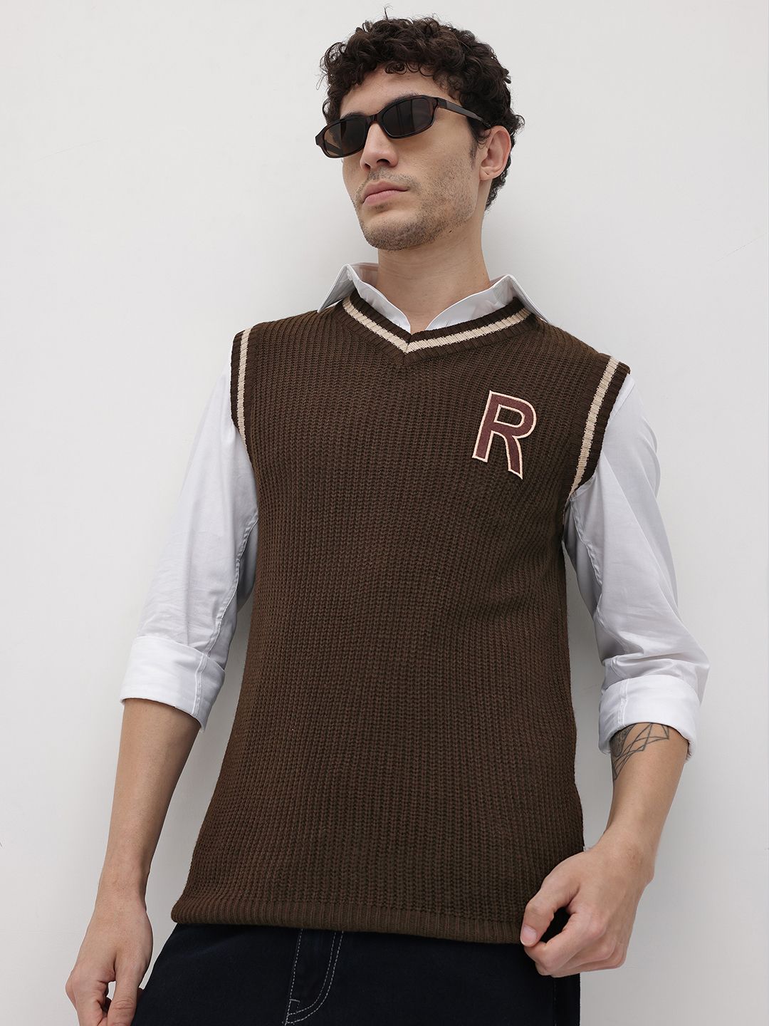 The Roadster Life Co. Acrylic Ribbed Applique Sweater Vest