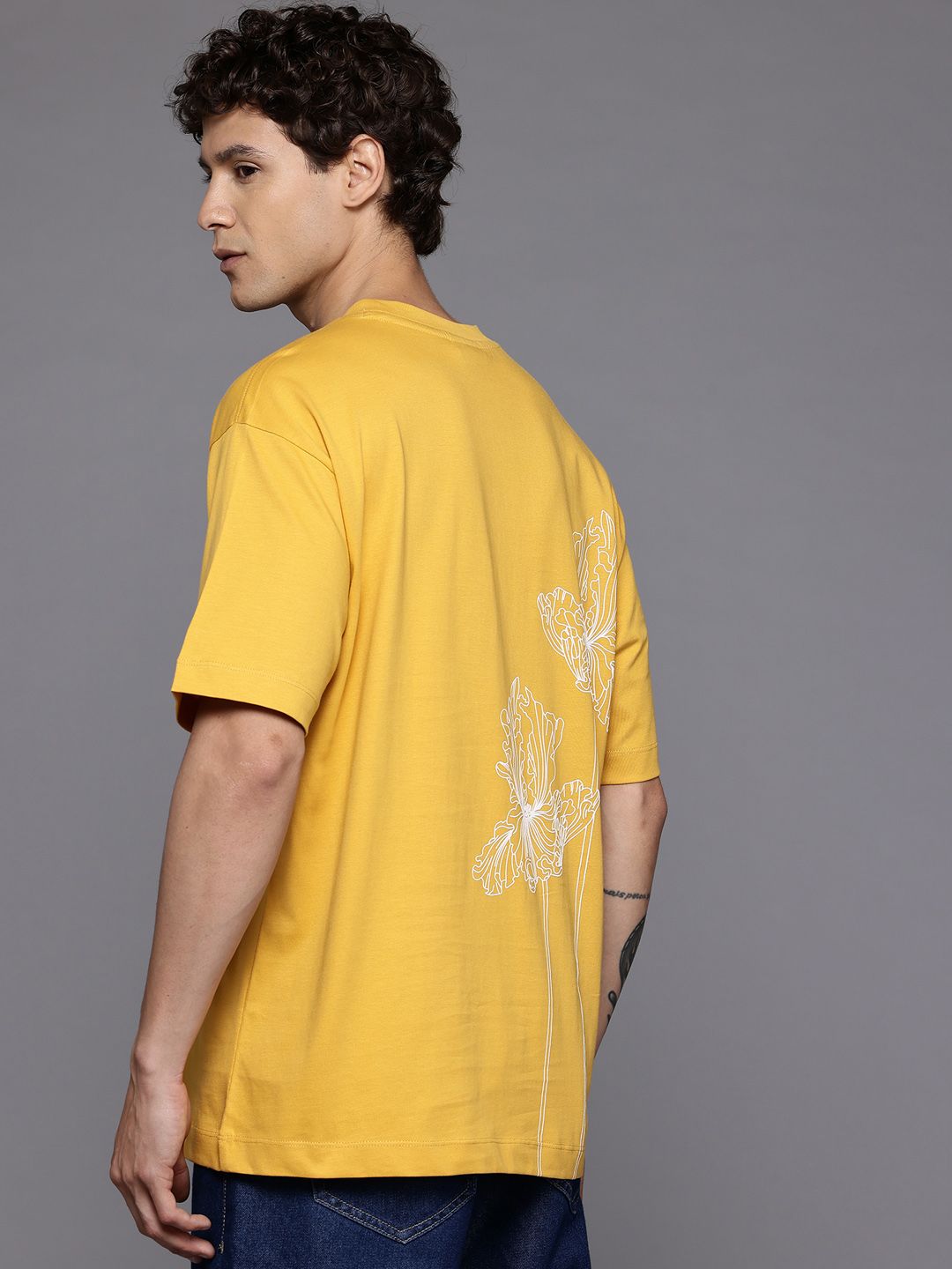 Allen Solly Floral Print Drop-Shoulder Sleeves Relaxed Fit T-shirt