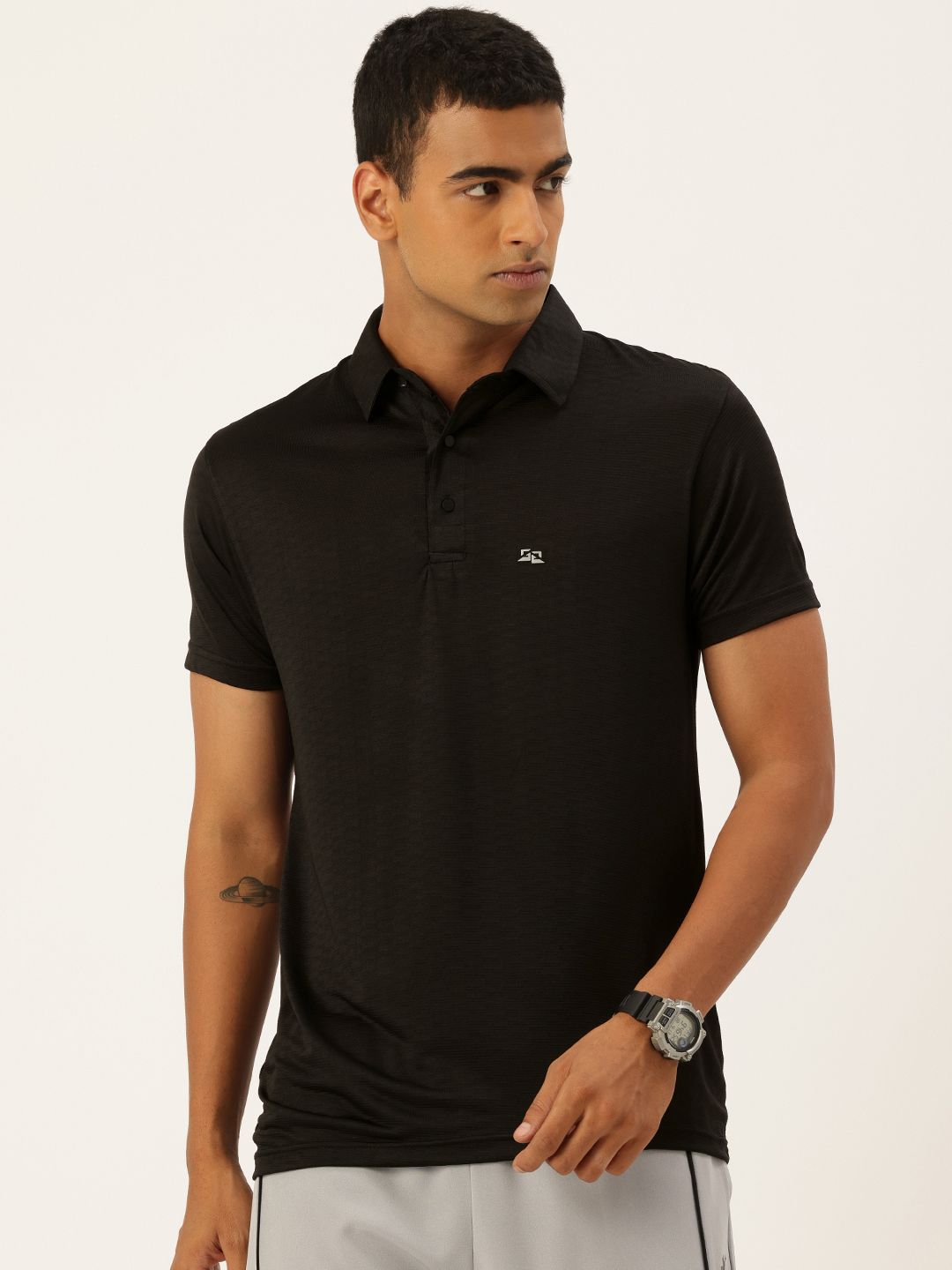 FIFTY TWO Self Design Polo Collar Dri-FIT Training or Gym Sports T-shirt