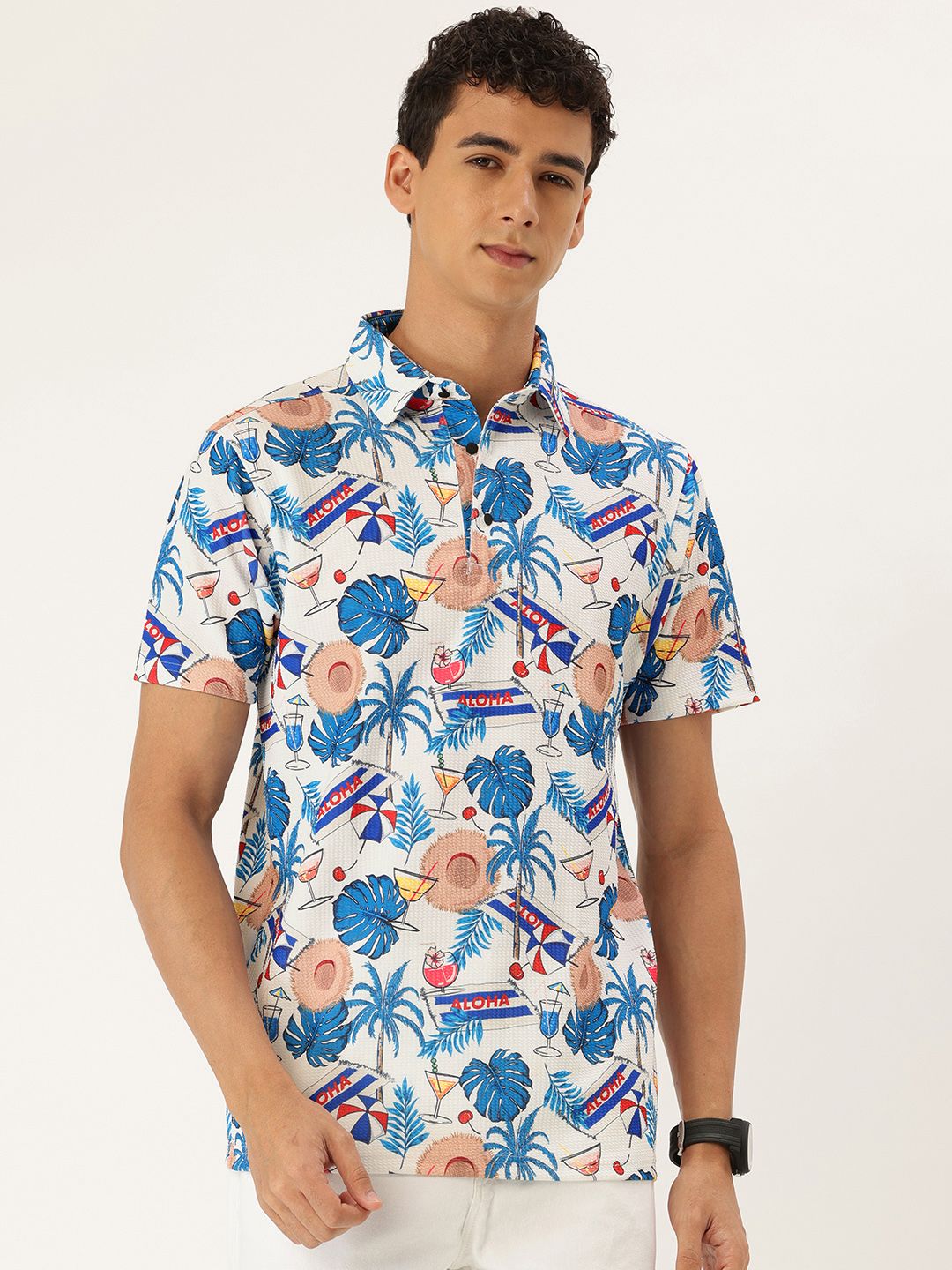 FIFTY TWO Tropical Printed Polo Collar T-shirt