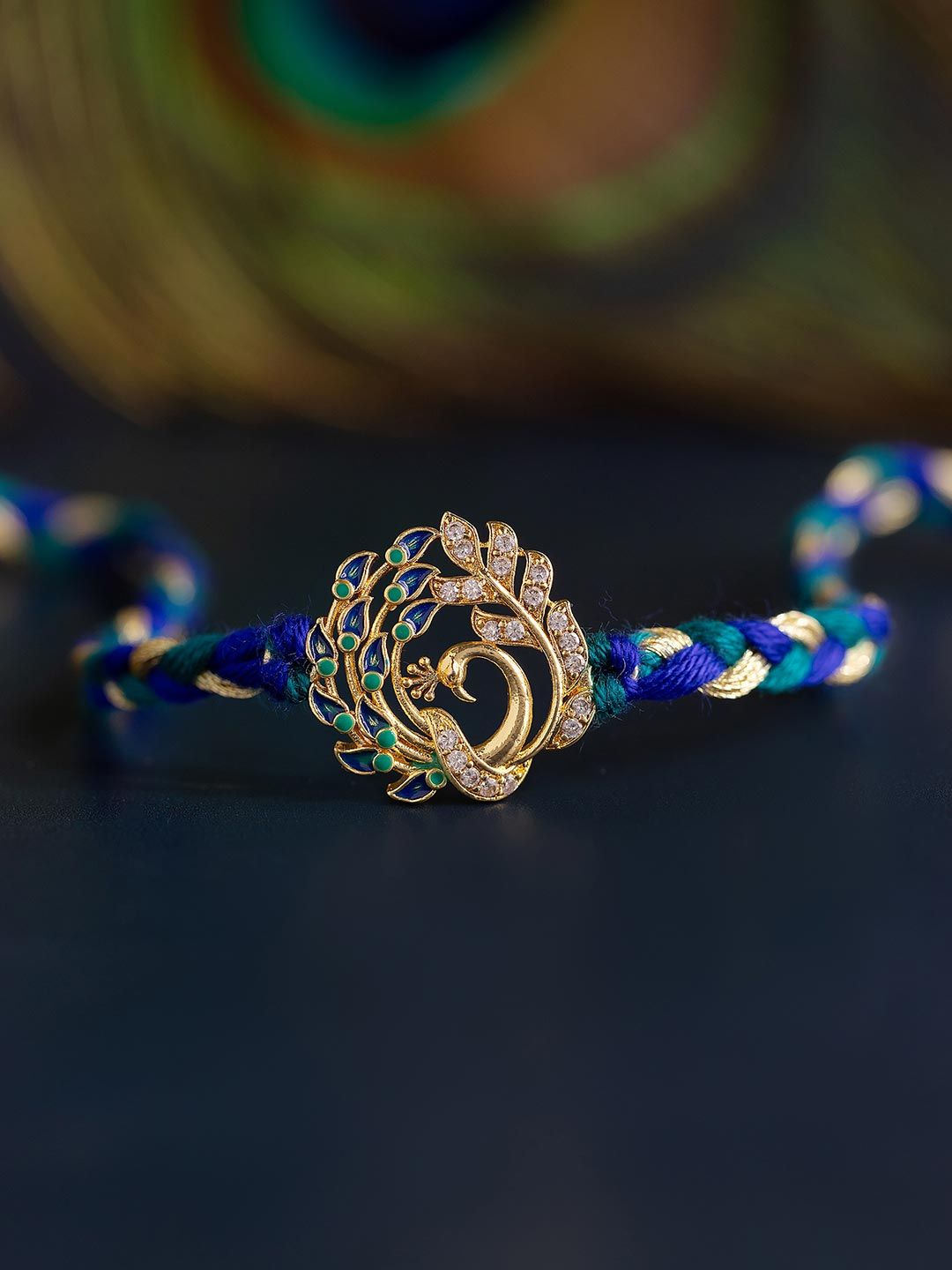 Voylla Royal Peacock Stone Thread Rakhi For Brother