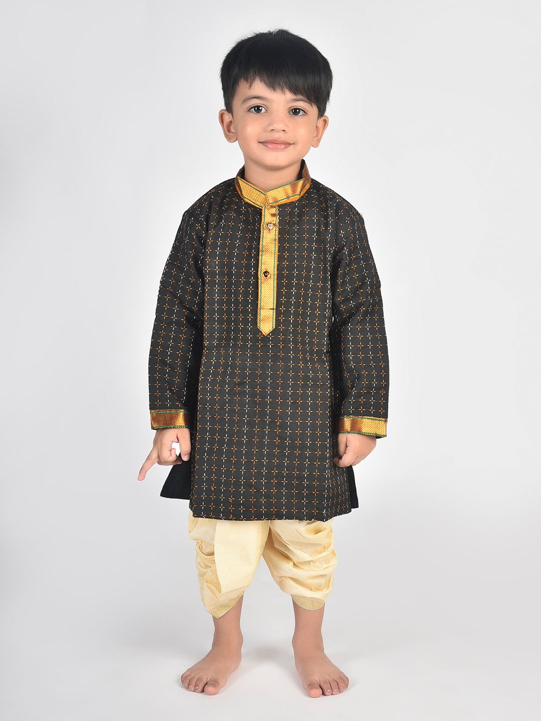 BAESD Boys Geometric Printed Mandarin Collar Pure Cotton Kurta With Dhoti Pants