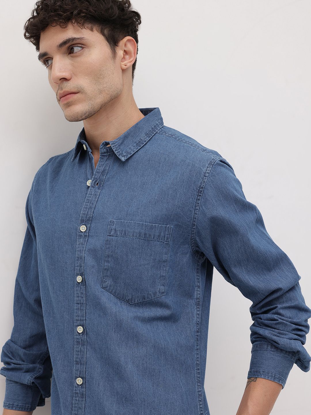 R.Code by The Roadster Life Co. Solid Denim Shirt