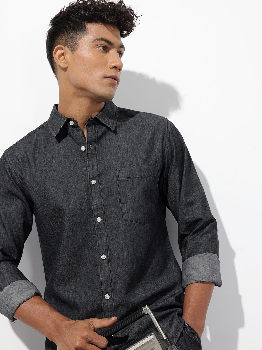 R.Code by The Roadster Life Co. Solid Denim Shirt