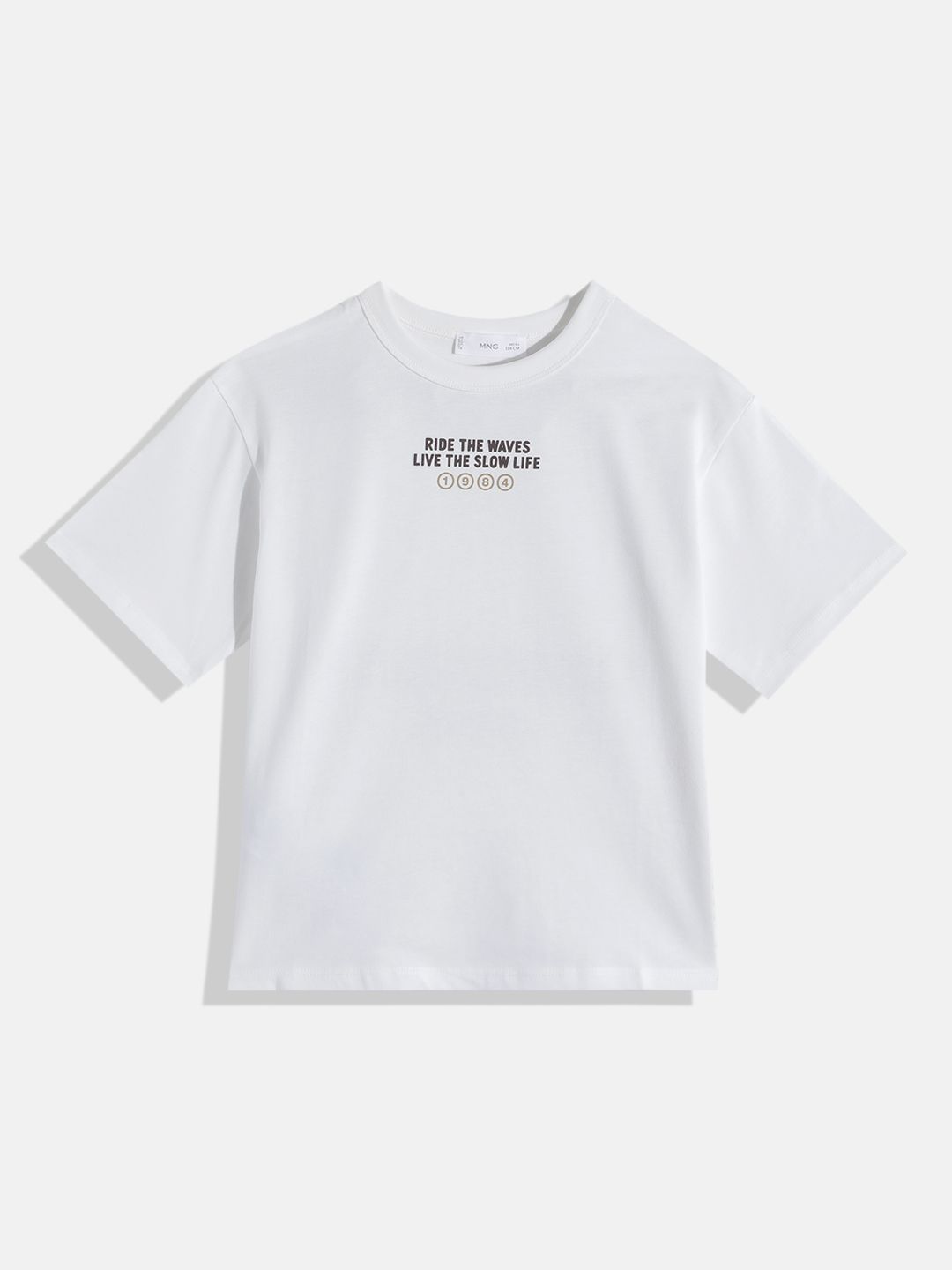 Mango Kids Boys Printed Drop-Shoulder Sleeves Pure Cotton T-Shirt
