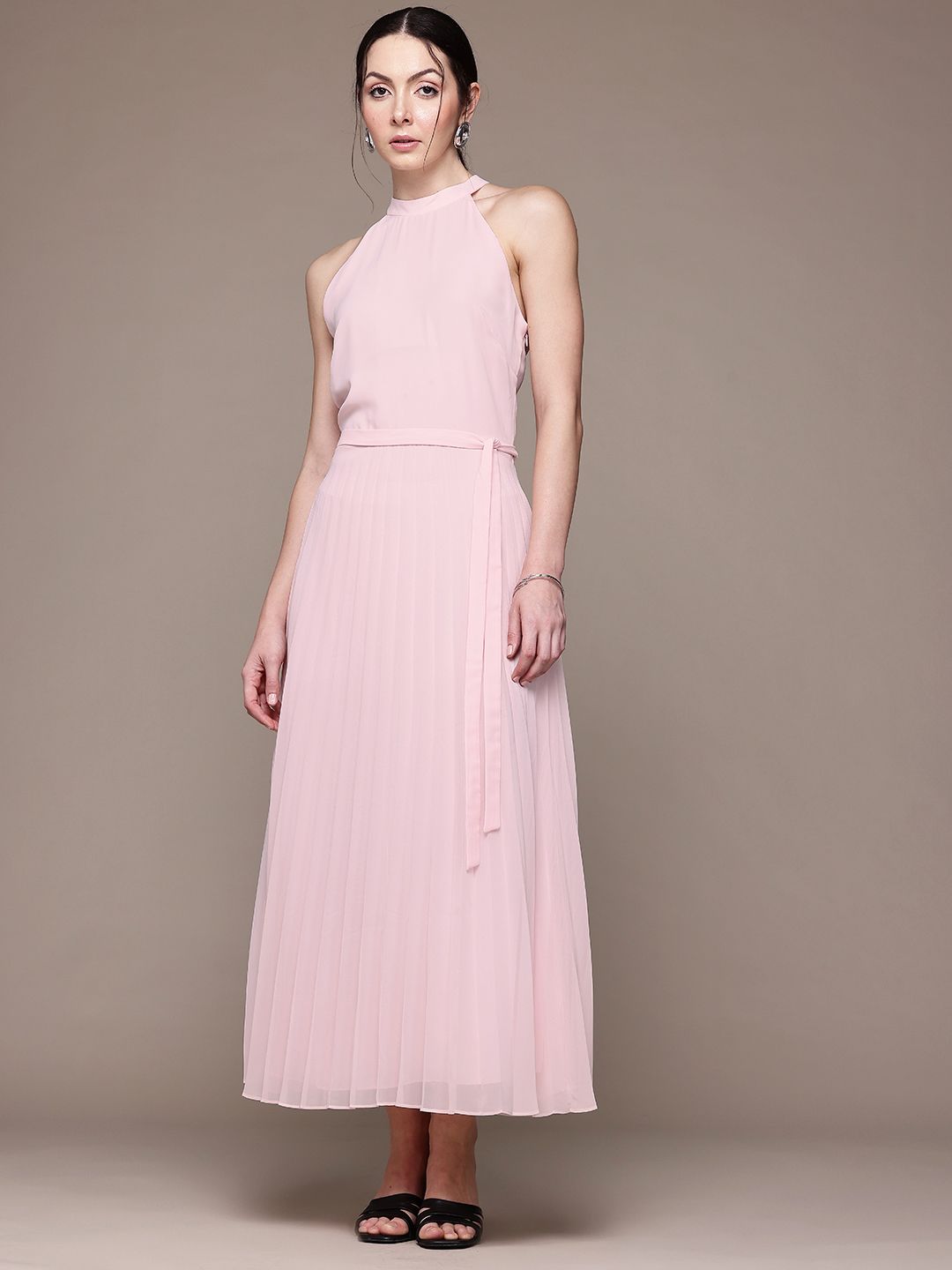 strapless open back dress Contrast Stripe Pleated Sleeveless Polo Dress