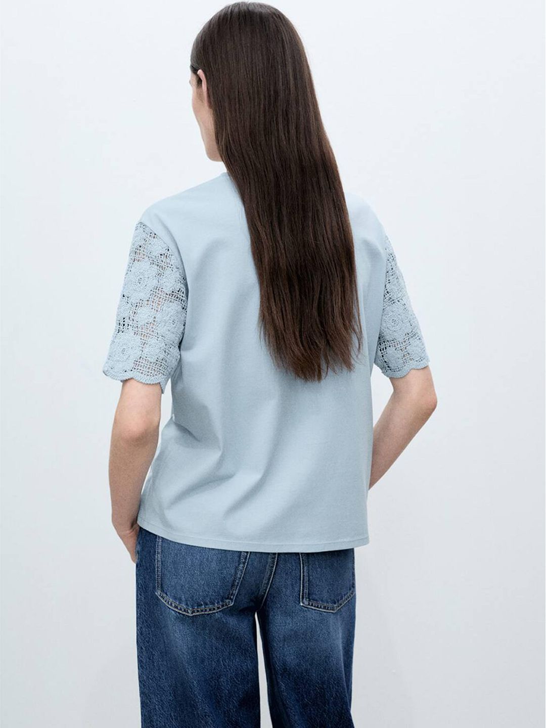 Pure Cotton Crochet Sleeves T-shirt