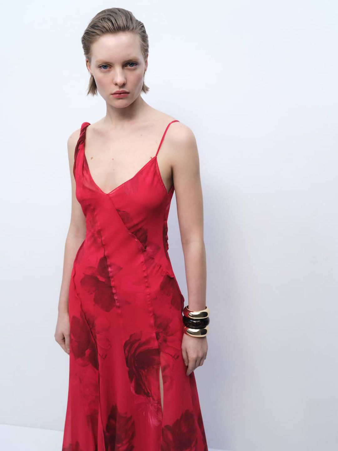 Floral Print Slit A-Line Midi Dress