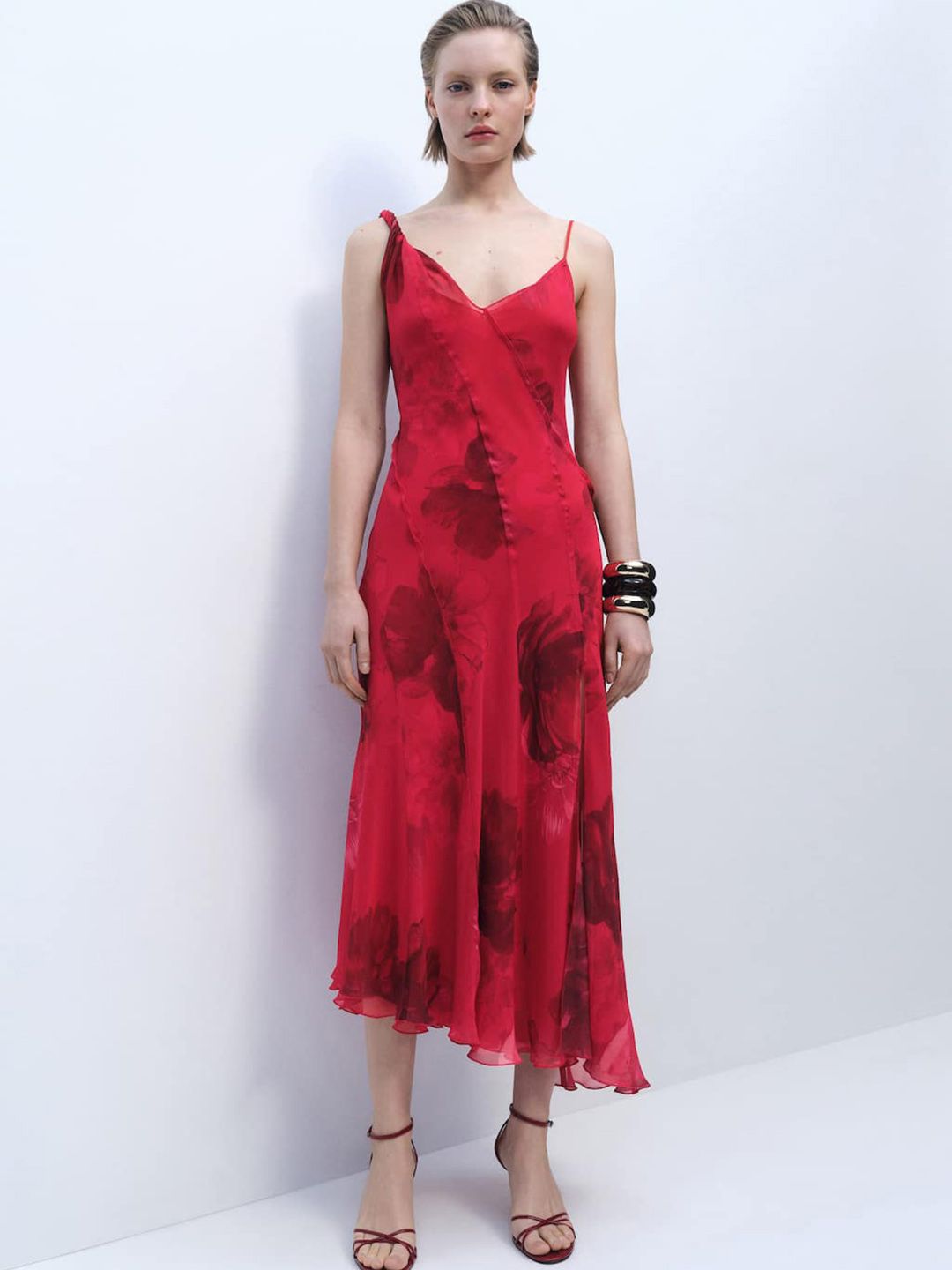 Floral Print Slit A-Line Midi Dress