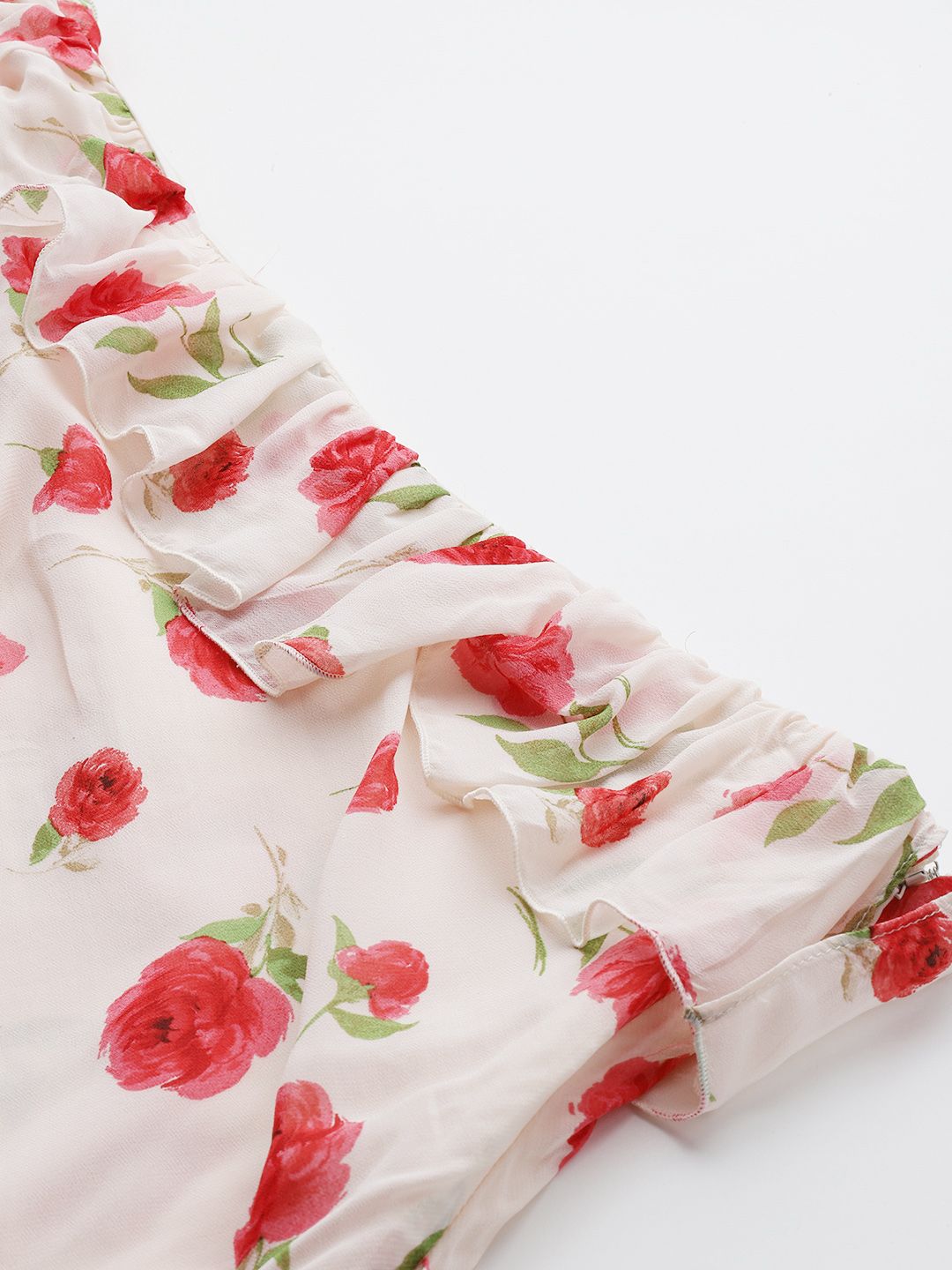 Floral Print One Shoulder Ruffled Sheath Midi Dress
