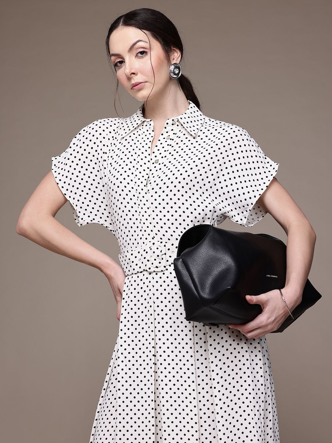 mango polka dot shirt dress Polka-dot shirt dress with knot detail - Women