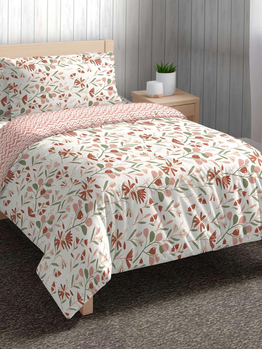 The Happy Pod White & Coral Floral Pure Cotton AC Room 150 GSM Single Bed Comforter