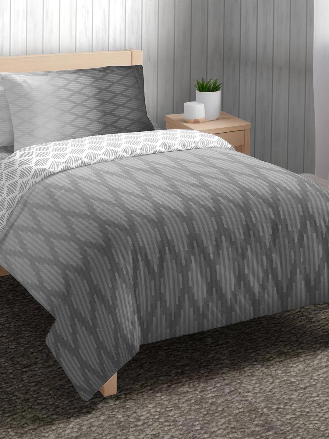 The Happy Pod Grey & White Geometric Pure Cotton AC Room 150 GSM Single Bed Comforter