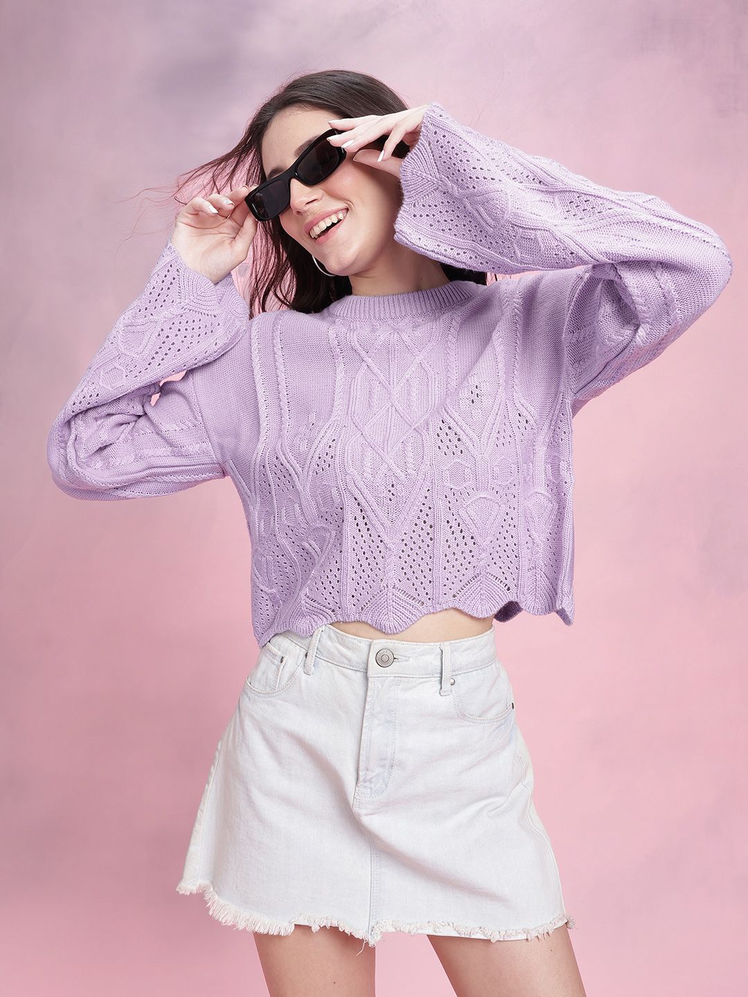 Lavender Crop Sweater - Buy Lavender Crop Sweater online in India