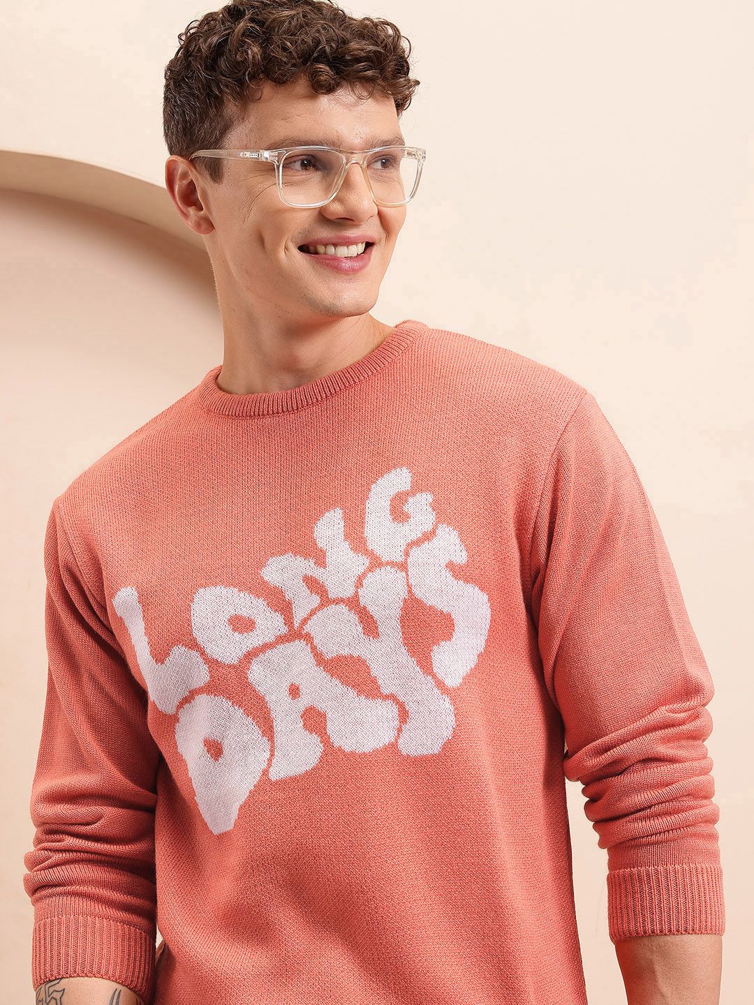 Mast & Harbour Acrylic Typography Crew Neck Pullover