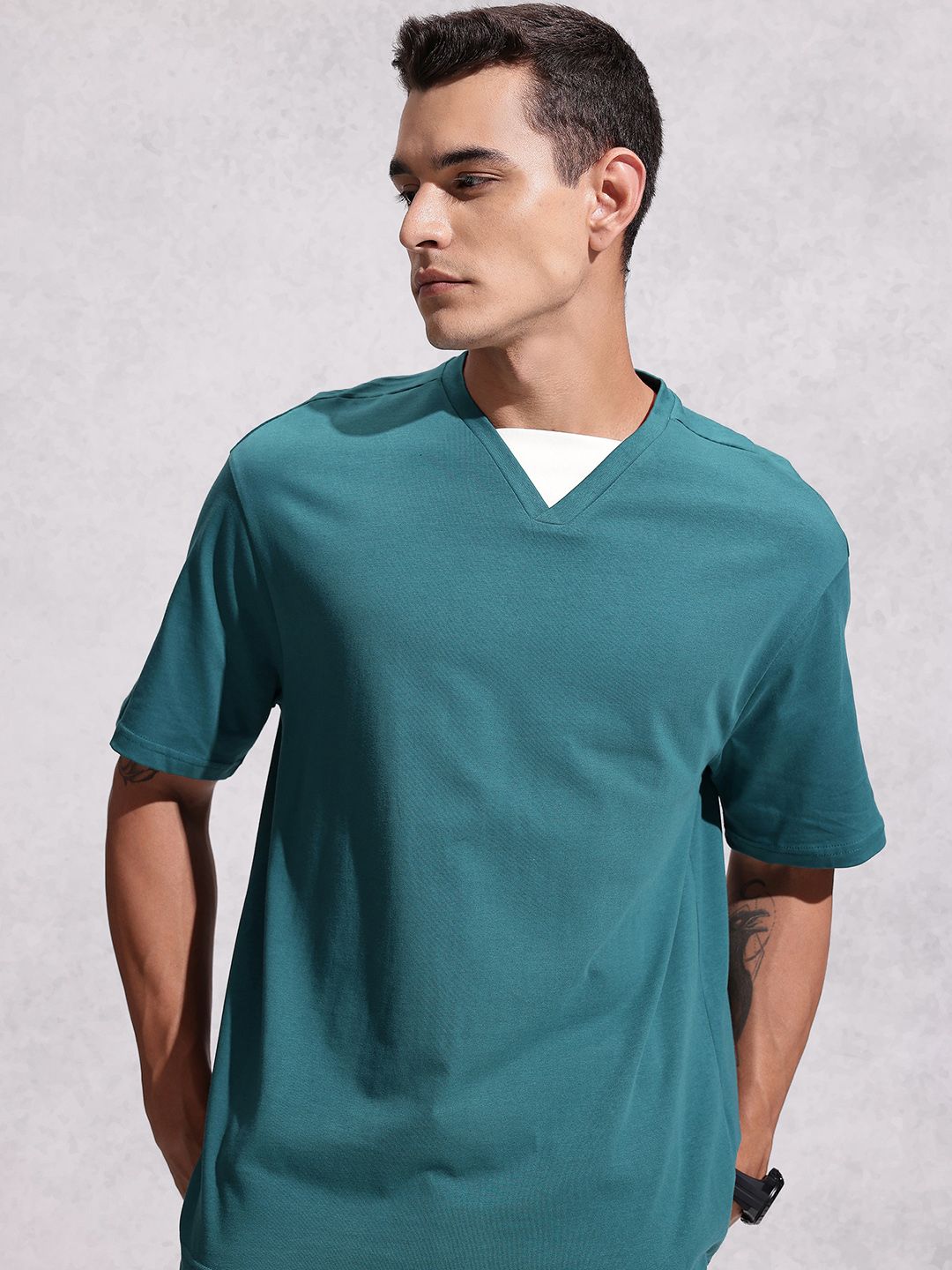 WROGN Drop-Shoulder Sleeves Pure Cotton Oversized T-shirt