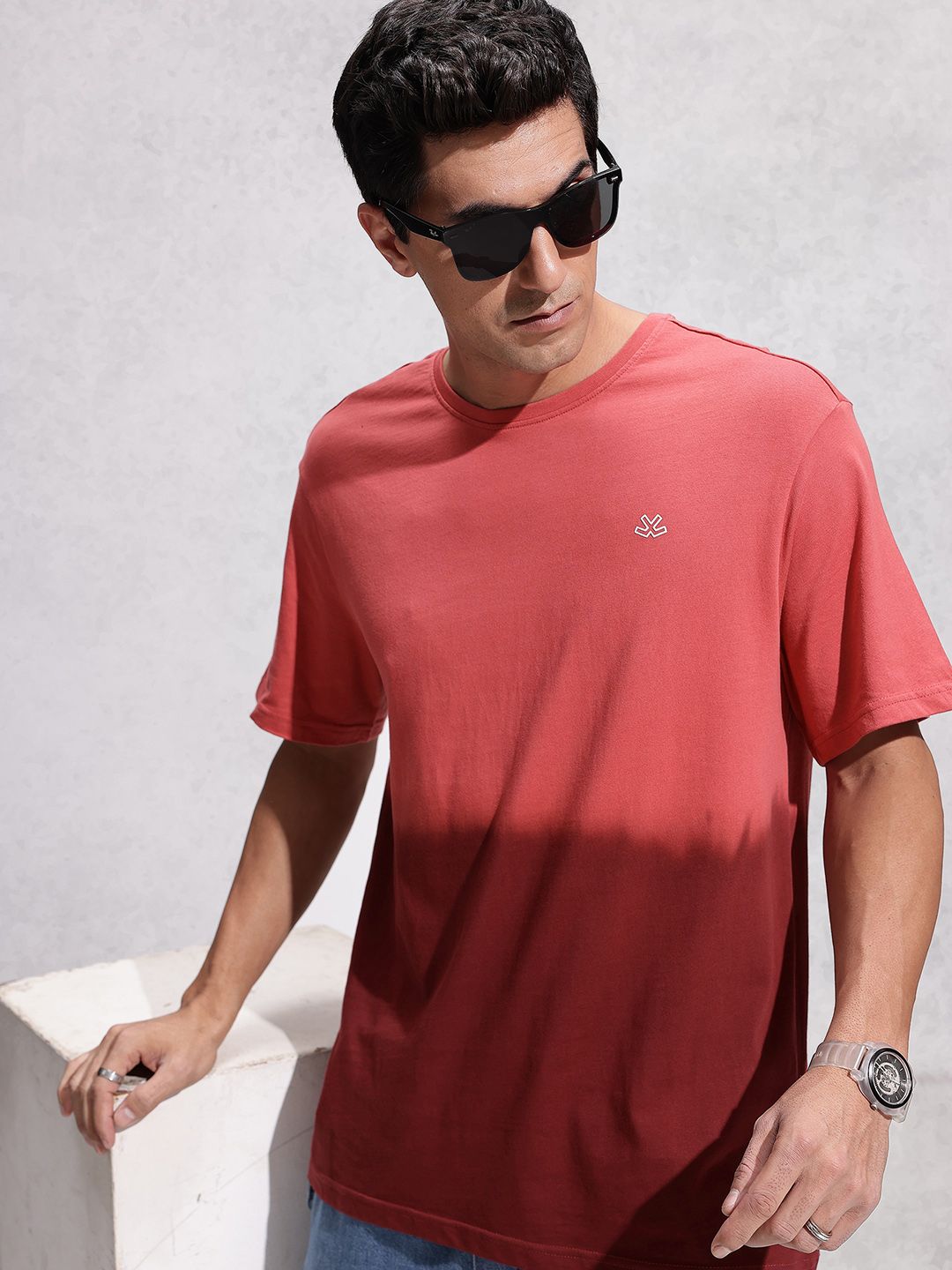 WROGN Oversized Fit Ombre Typography Printed Pure Cotton T-shirt