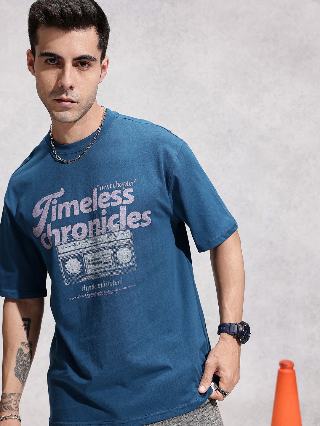 WROGN Pure Cotton Graphic Printed Oversized T-shirt