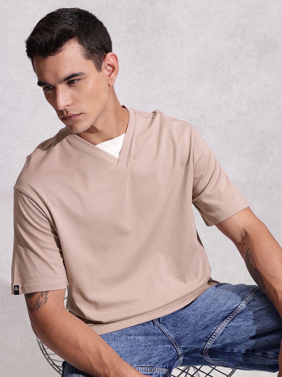 WROGN Drop-Shoulder Sleeves Pure Cotton Oversized T-shirt