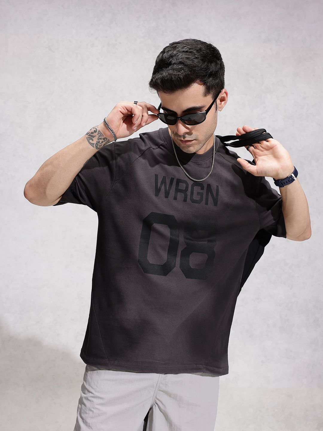 WROGN WROGN Brand Logo Printed Pure Cotton Oversized T-shirt