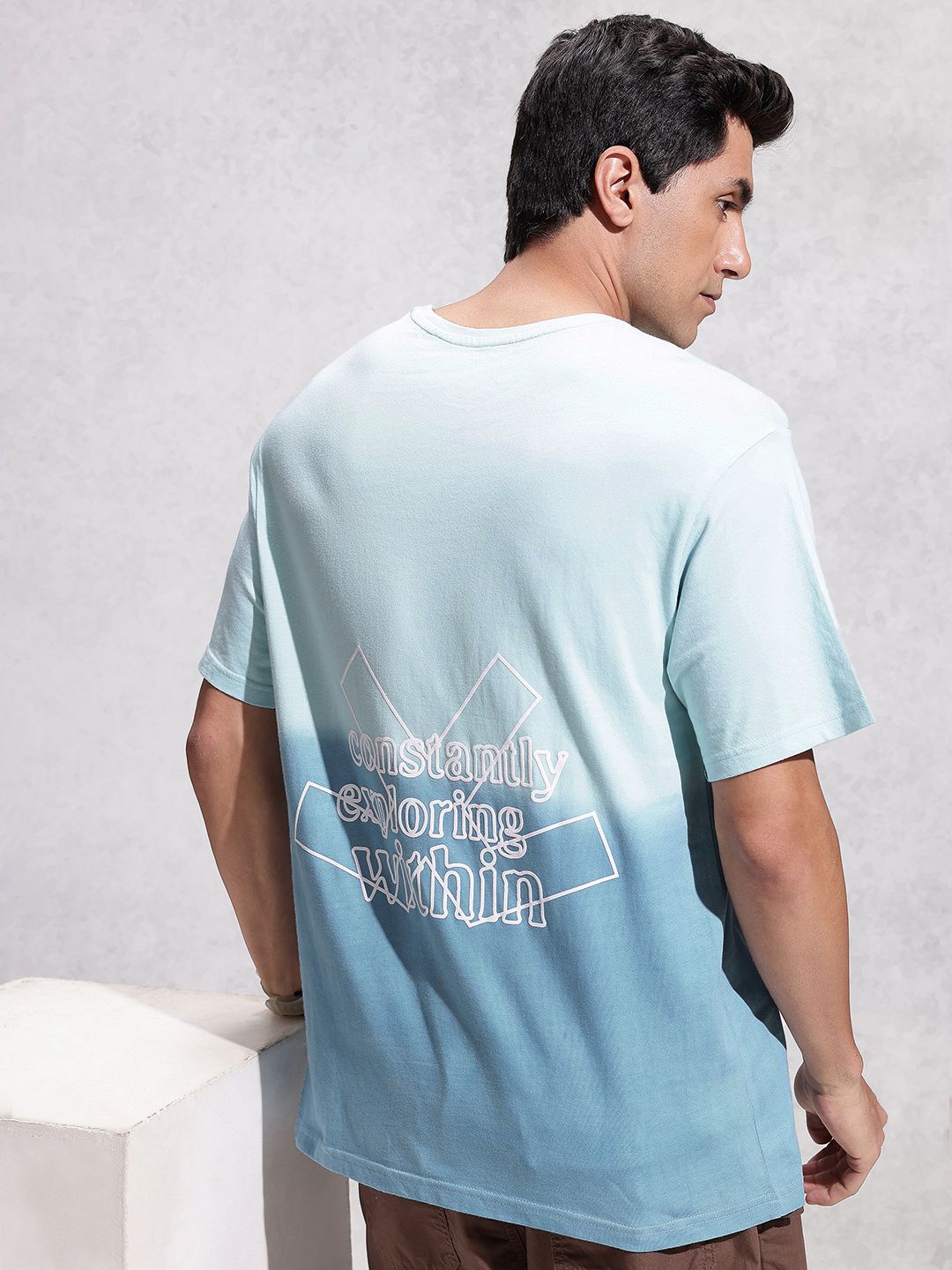 WROGN Oversized Fit Ombre Typography Printed Pure Cotton T-shirt