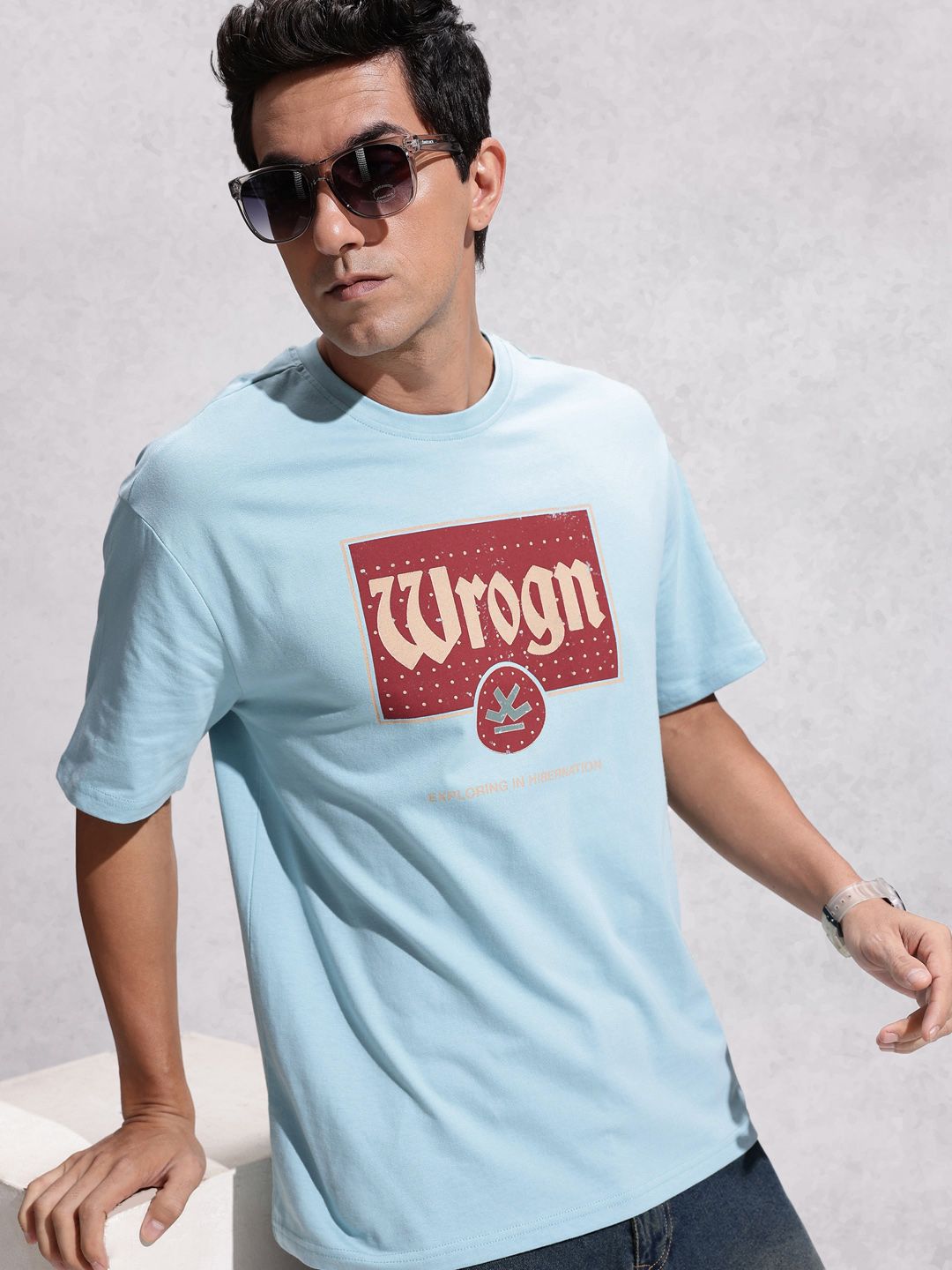 WROGN Oversized Fit Brand Logo Printed Pure Cotton T-shirt