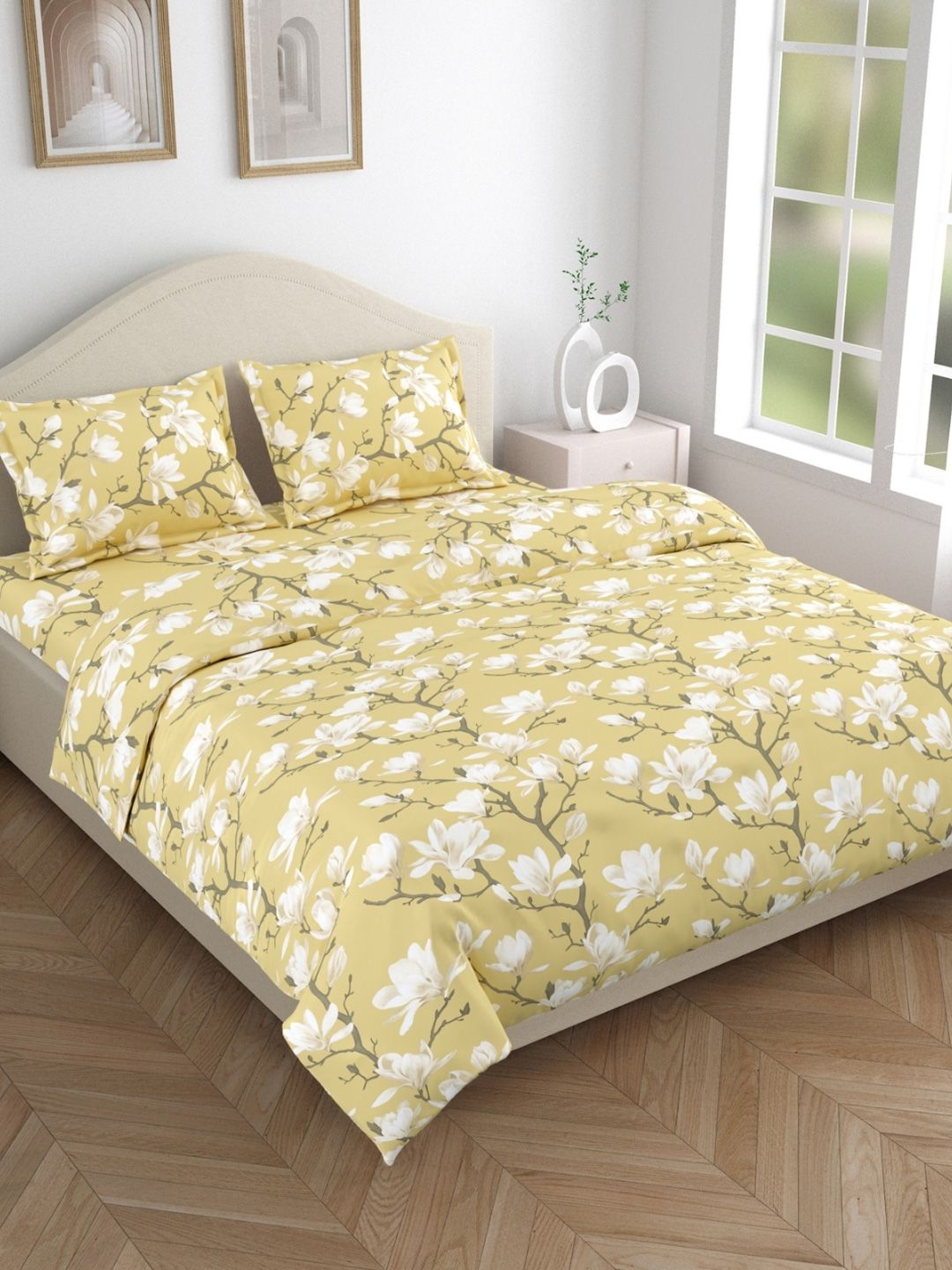 Cotton King Bedsheet Set haus & kinder Yellow & White Floral 144 TC Cotton King Bedsheet Set 2.75 m x 2.75 m
