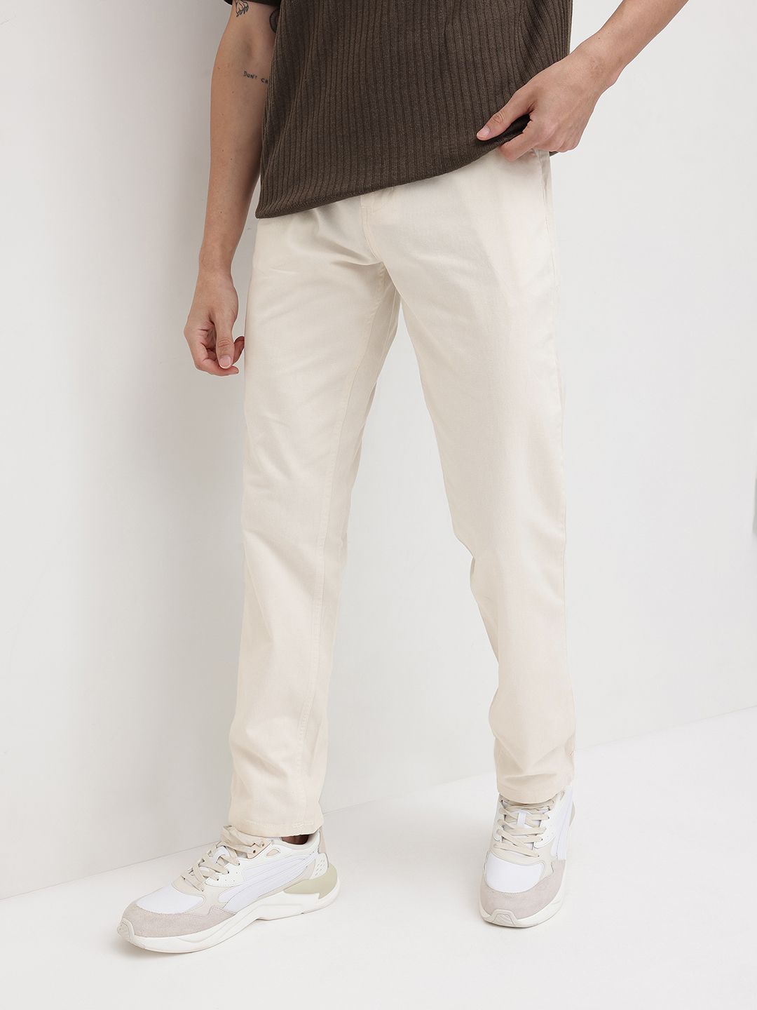 R.Code by The Roadster Life Co. Men Solid Regular Fit Mid Rise Trousers