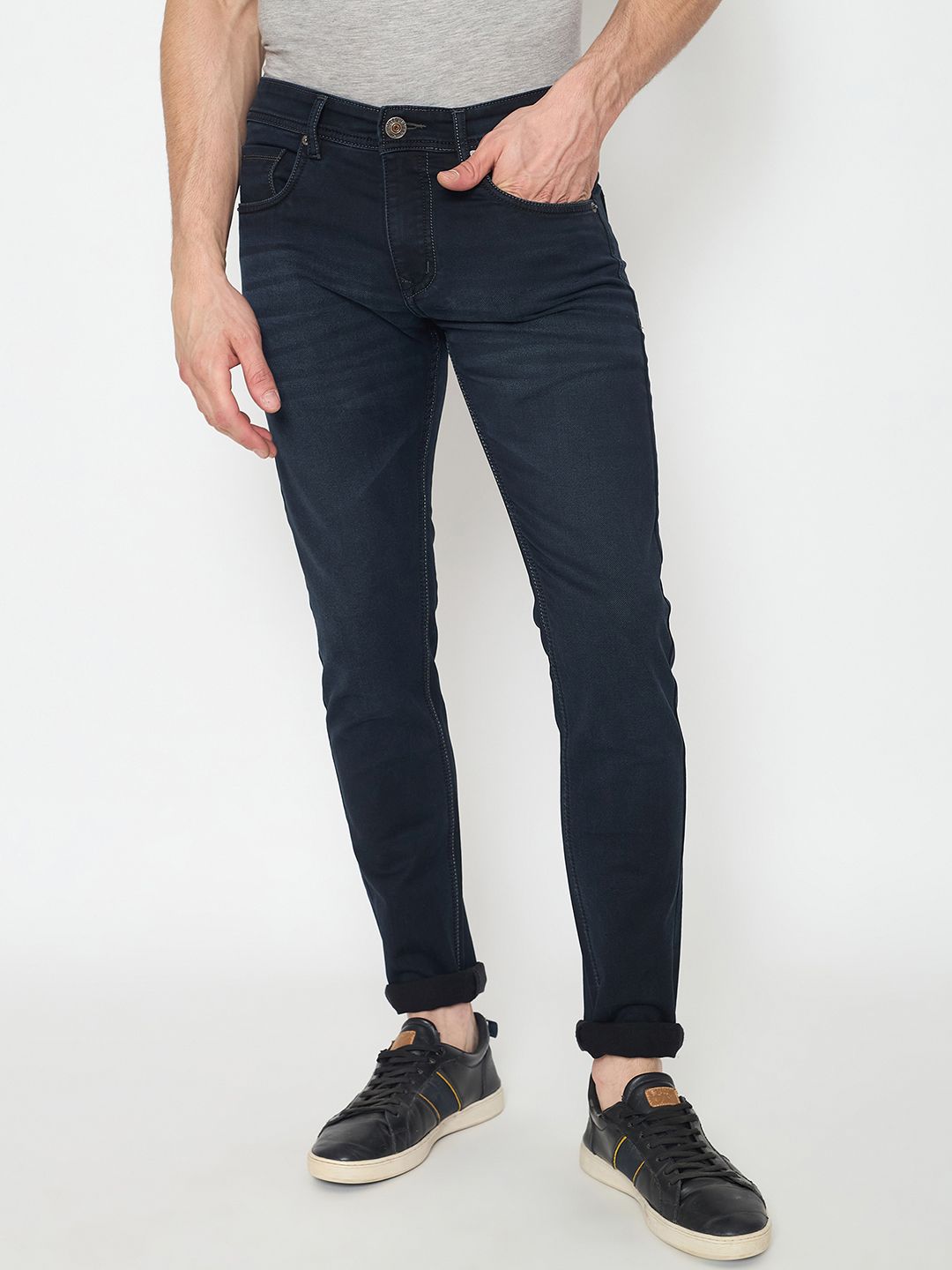Duke Men Slim Fit Mid-Rise Light Fade Stretchable Cotton Jeans